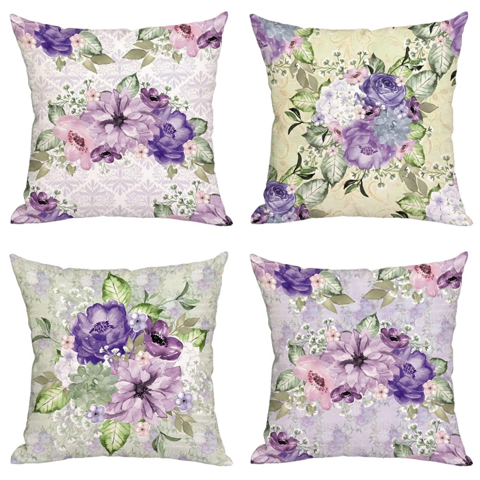 Juego de 4 Fundas de Cojines 65x65cm,Flores moradas Fundas para Cojines Terciopelo Decorativa Hogar Almohadas Fundas con Cremallera Oculta,para Sala Sofá Cama Decoración para Hogar YG1090