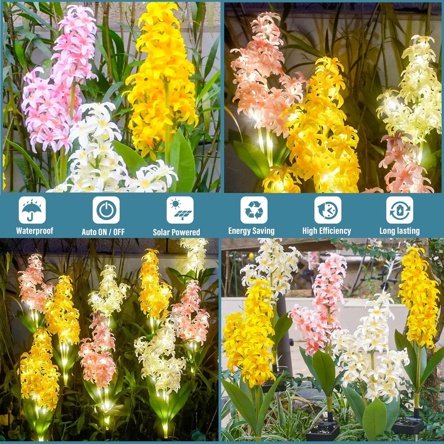 DooYard Solar Lights Outdoor, Solar Hyacinth Flower Lights With Glowing Stems - Image 3