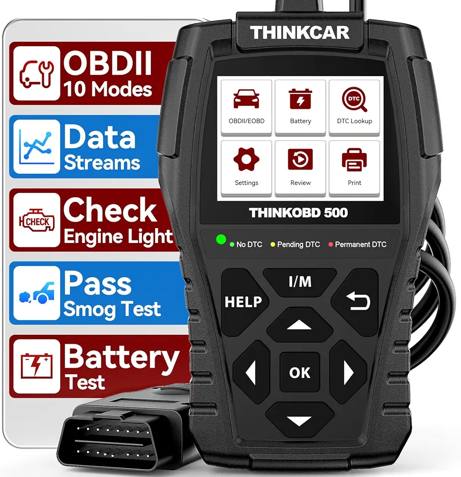 THINKCAR Thinkobd 500 OBD2 Scanner Check Engine Car Code Reader, Full OBD II CAN Diagnostic Scan Tool, Read and Clear Error Codes, Live Data, Vehicle Report, 2.8 Inch Display