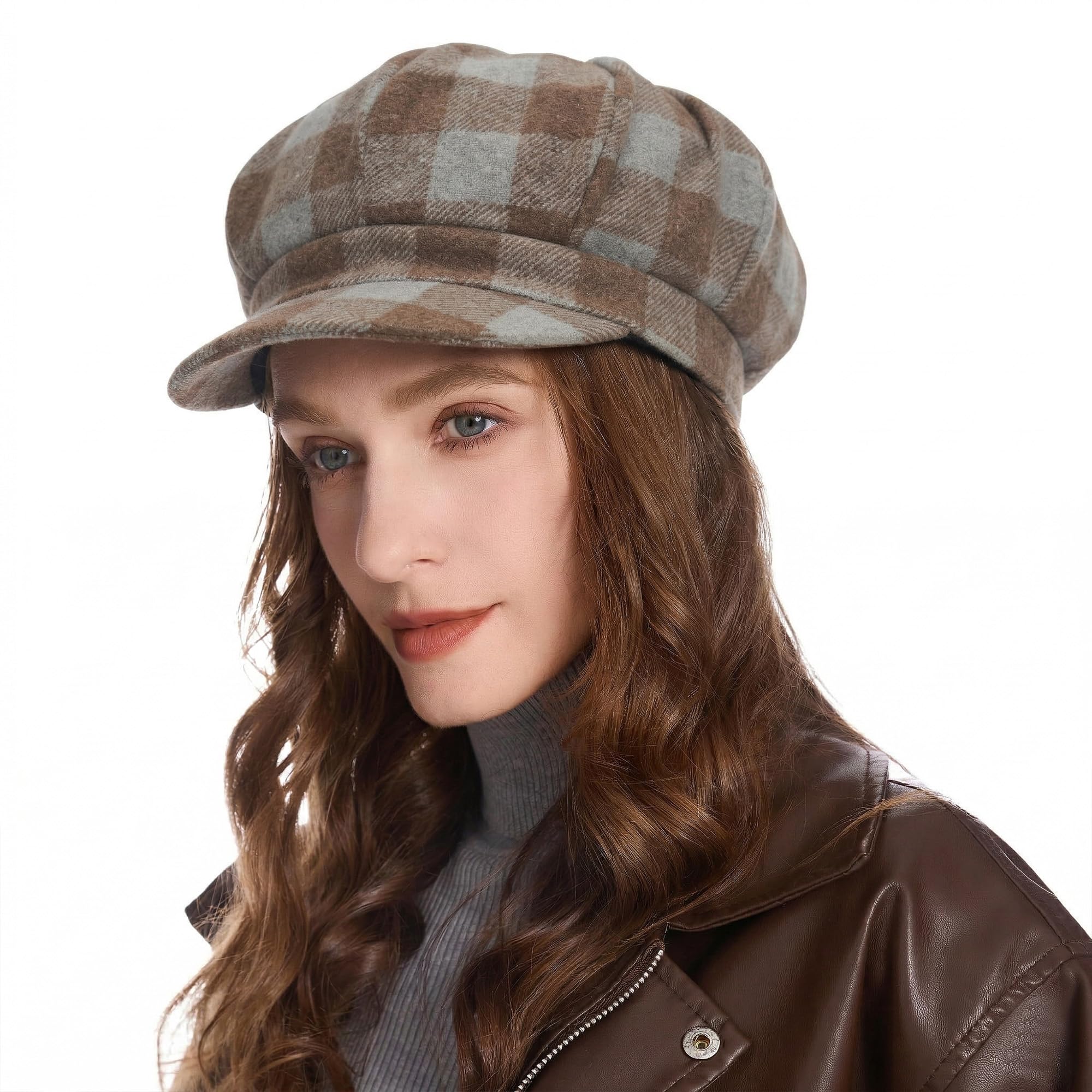 ZLYC Klassische Damen-Kappe, Visier, 8 Paneele, Gatsby Apple Cabbie Hut