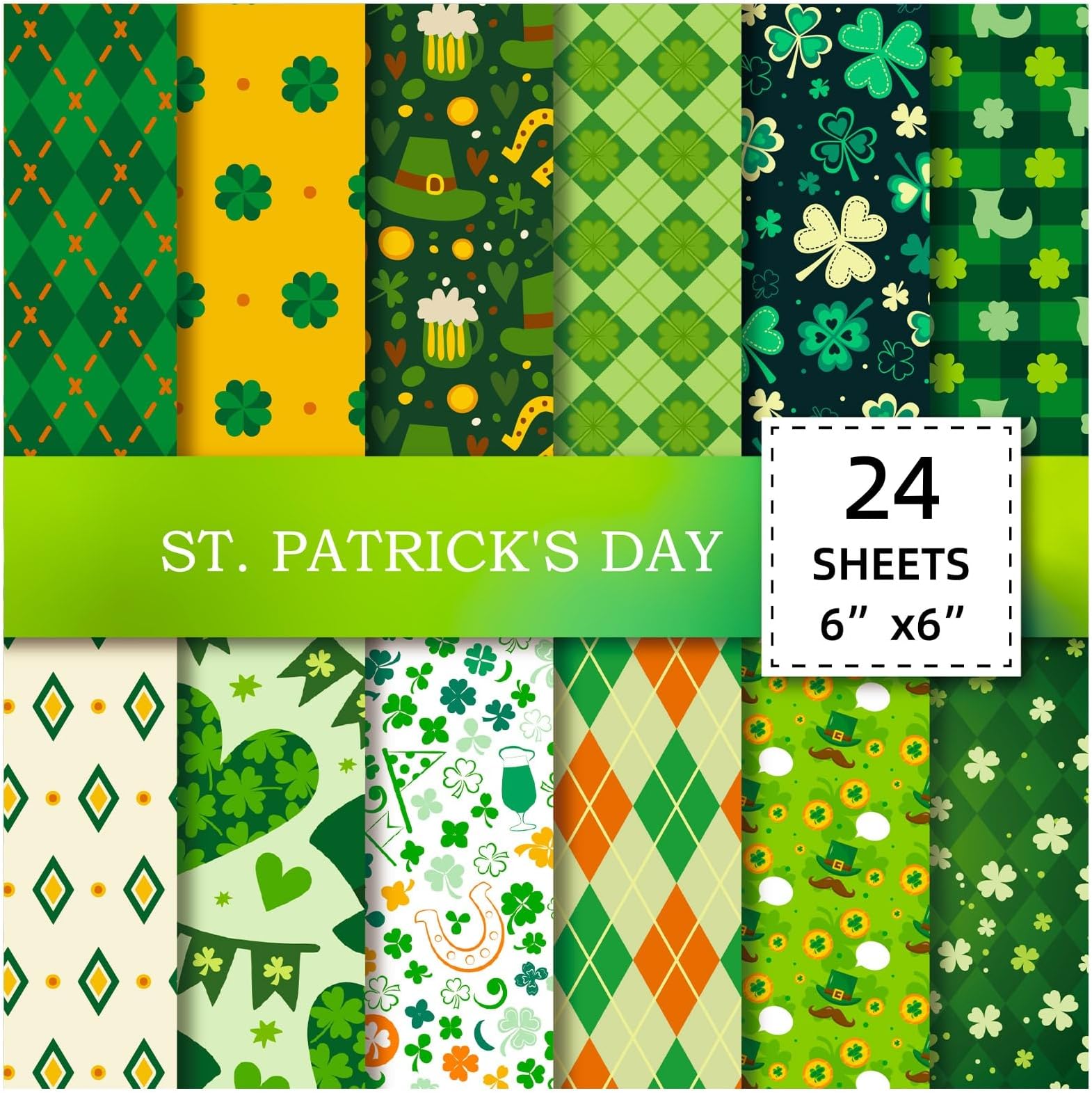 – 24 Sheets St Patrick Scrapbook, Paper Scrapbooking Supplies, St Patrick Scrapbook Paper for Crafters Scrapbookers DIY Enthusiasts Card Makers Artists Journalers Teachers Students Kids (St Patrick A)