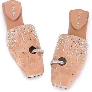 Amazon.com | COMJUY Brown Rhinestone Mule Sandals for Women