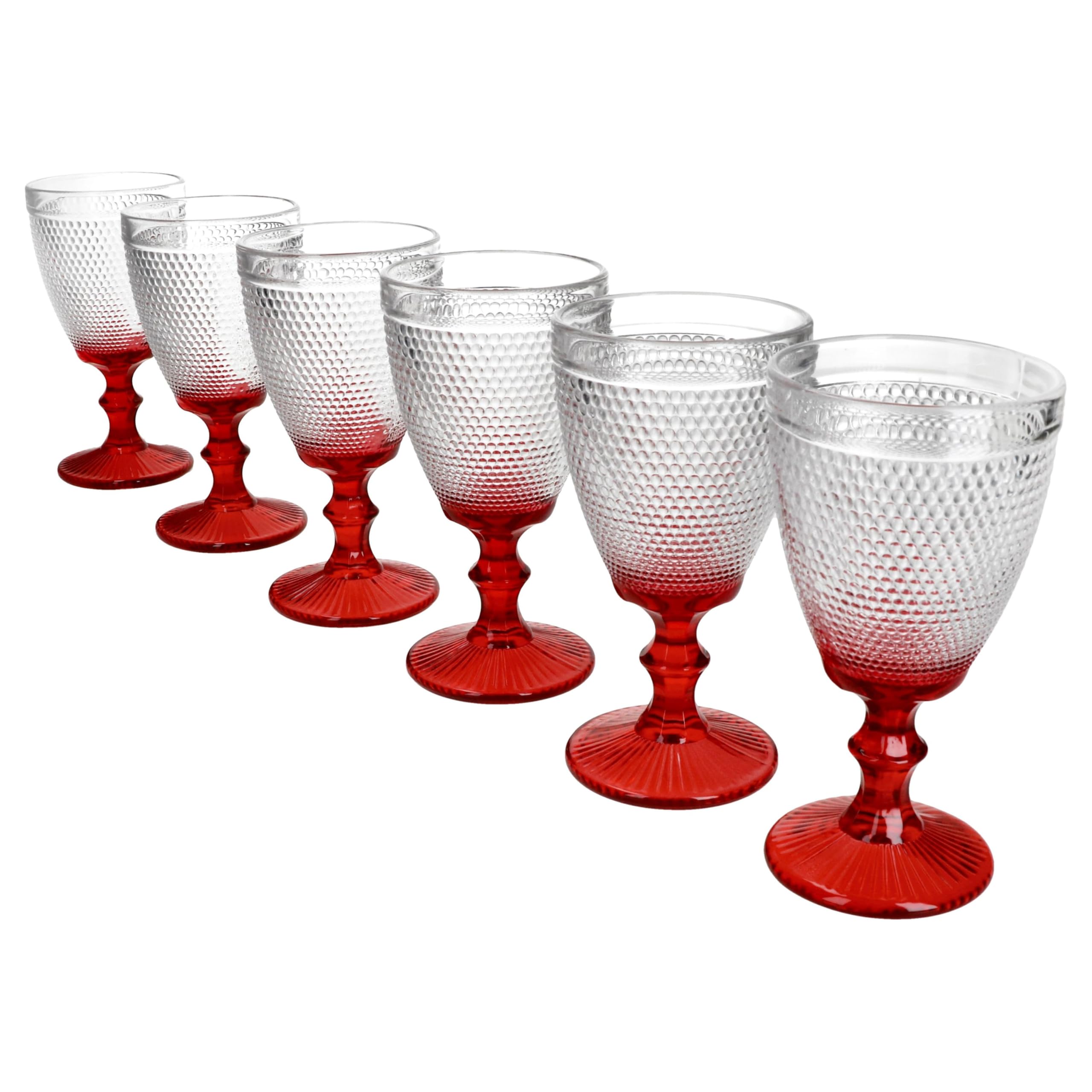 MamboCat Rubin Lot de 6 verres à vin rouge I 250 ml I Élégant verre à vin avec pied rouge I Aspect structuré I Pour vin rouge et blanc, eau, jus et plus encore