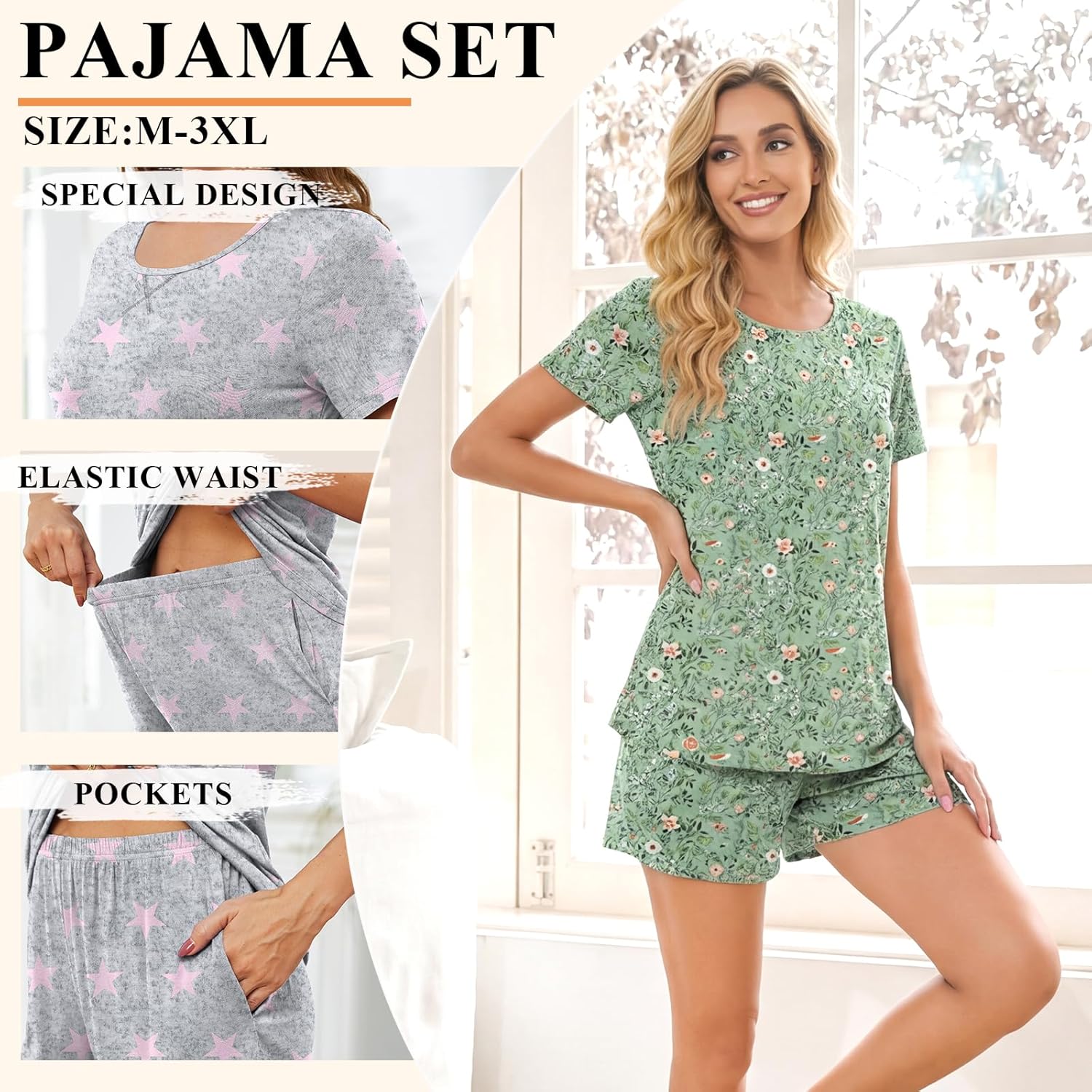 Pajama Set for Women 2 Piece Lounge Set Soft Sleepwear Summer Casual Short Pjs Sets with Pockets M-3XL - Image 5