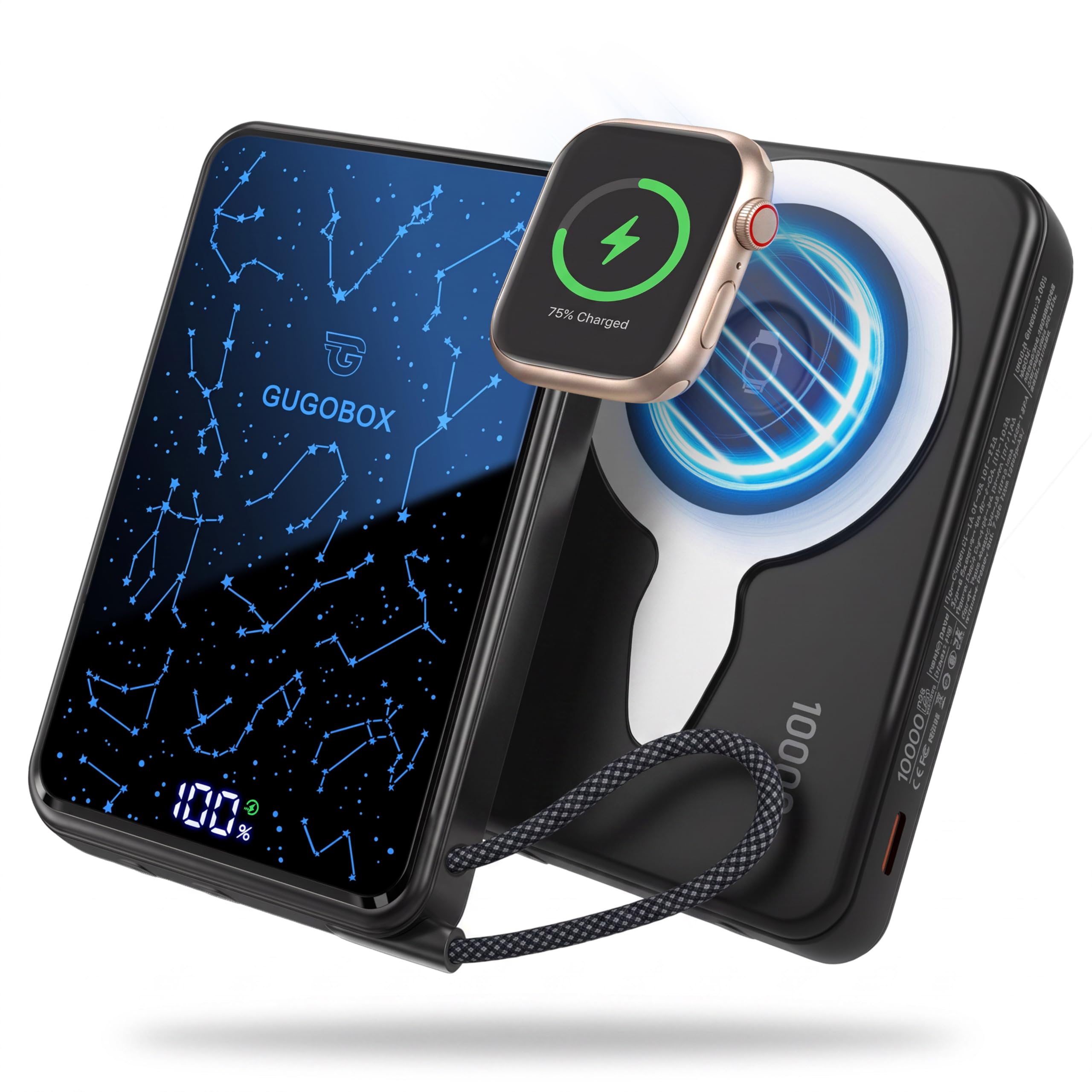 GUGOBOX for MagSafe Power Bank 10000mAh, LED Zodiac Screen, Built-in Cable | ...