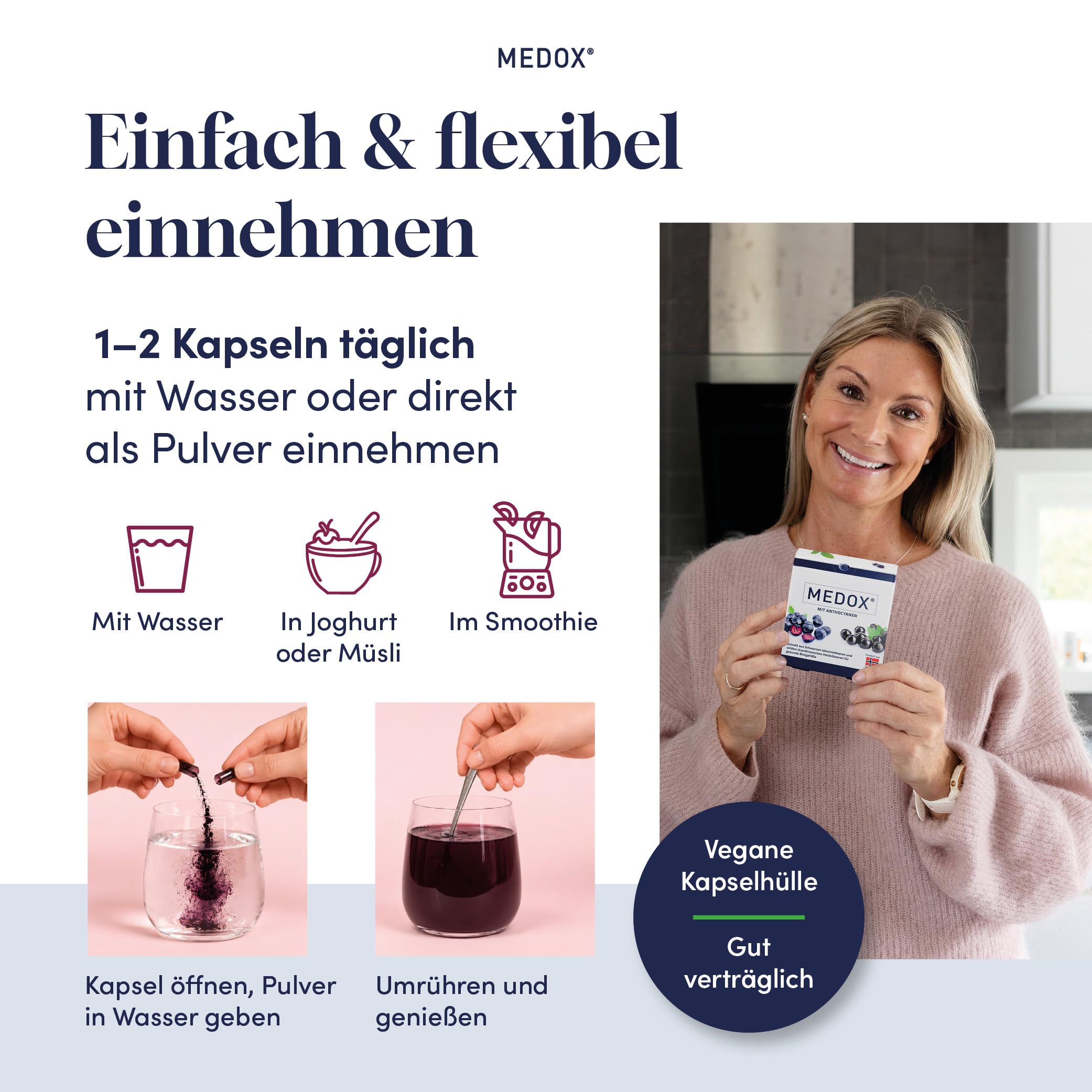 MEDOX Klassisch Anthocyane Kapseln, 30 Kapseln | Wilde Heidelbeeren & Schwarze Johannisbeeren, 60 mg standardisierte Anthocyane, 17 Anthocyane, Gefäße & Venen, vegan