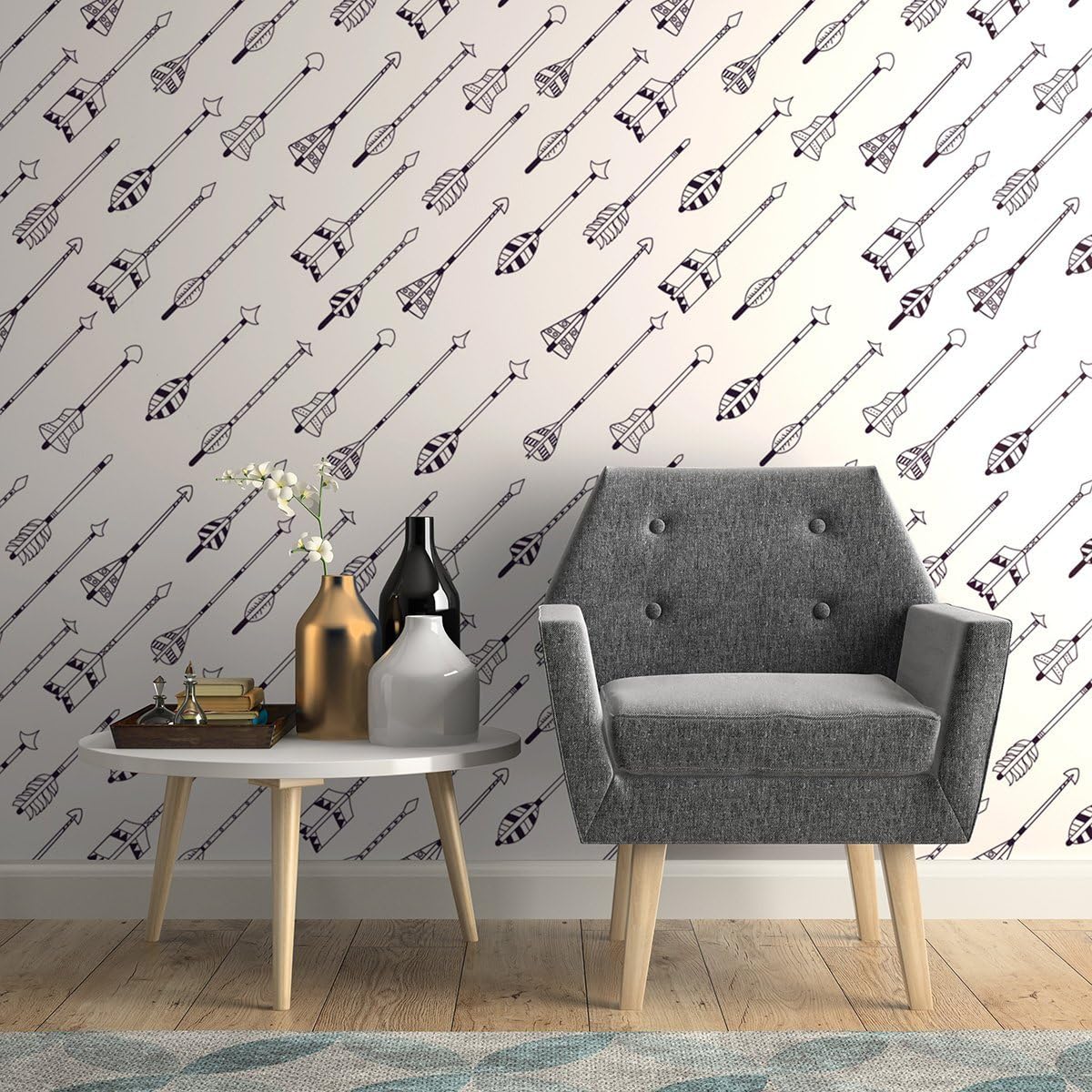 Walls By Me Peel and Stick Black and White Arrows Baby Removable Wallpaper 6268-2ft x 4ft (61x122cm)