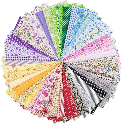 Foraineam Paquete de 50 piezas de tela de algodón surtida de 8 x 8 pulgadas (7.9 in x 7.9 in) cuadrados de retazos impresos para manualidades,