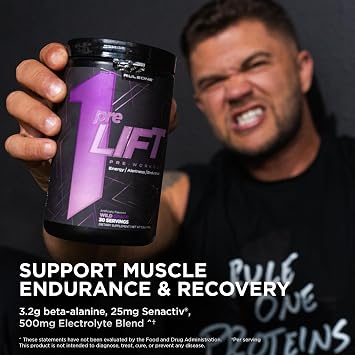 Rule 1 Proteins preLIFT Pre-Workout - 6g Citrulline, 3.2g Beta Alanine, 3 Caffeine Sources + 20 Others for Energy, Alertness, Endurance (30 Servings, Acai Berry)