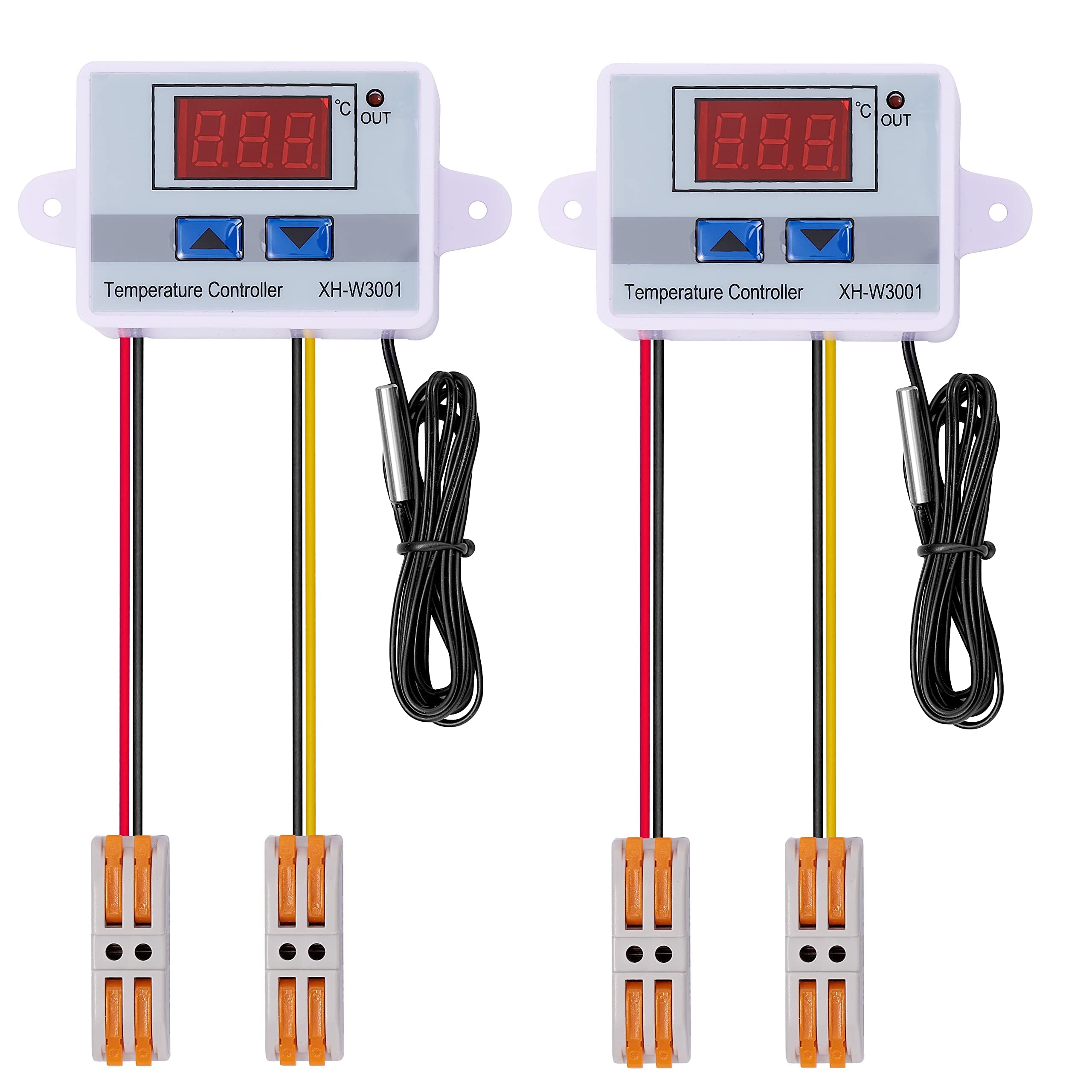 SYOSI 2 Pcs Digital LED Temperature Controller Module Digital Thermostat Switch with Waterproof Probe Programmable Heating Cooling Electronic Thermostat Range from -50℃ to 110℃ (DC12V 10A 120W)