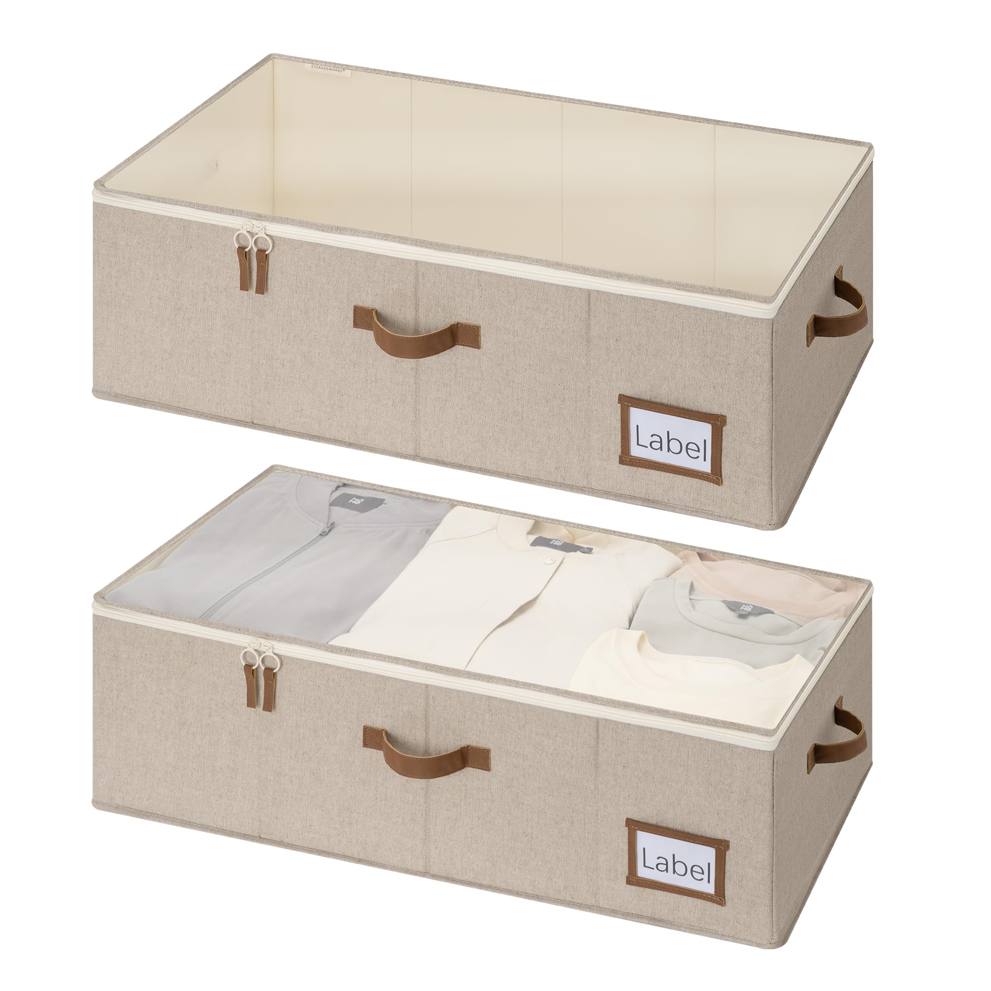 StorageWorks Under Bed Storage Bins, 10'' Underbed Storage Containers with Lid, 77L Clothes Organizer for Bedding, Blankets, Sweaters, Shoes, 2-Pack