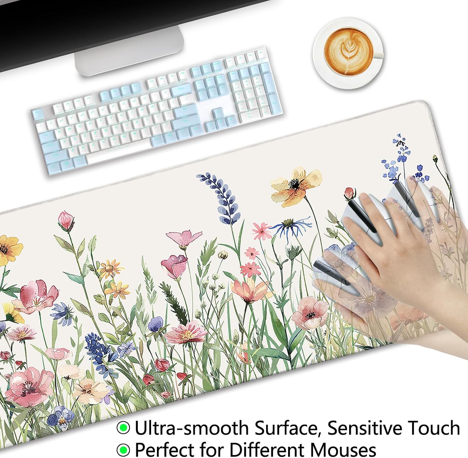 LIMKRIAN Flower Mouse Pad Large Desk Mat for Keyboard Mouse, 31.5x11.8 in image 5