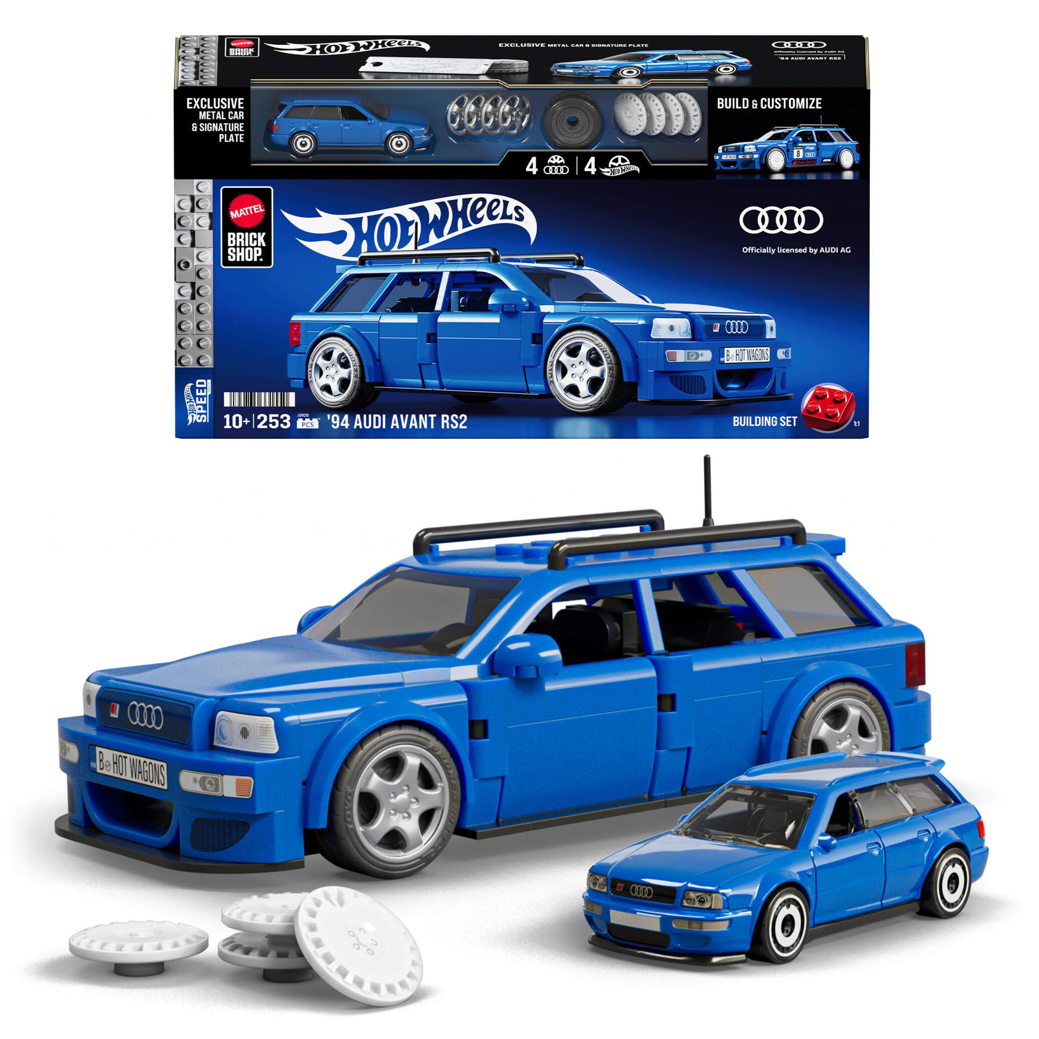 Mattel Brick Shop Hot Wheels Speed Series Building Set, ’94 Audi Avant RS2 with 252 Pieces, Realistic Details and Custom Decals, Adult Collectors and Kids Ages 10+, JGR28