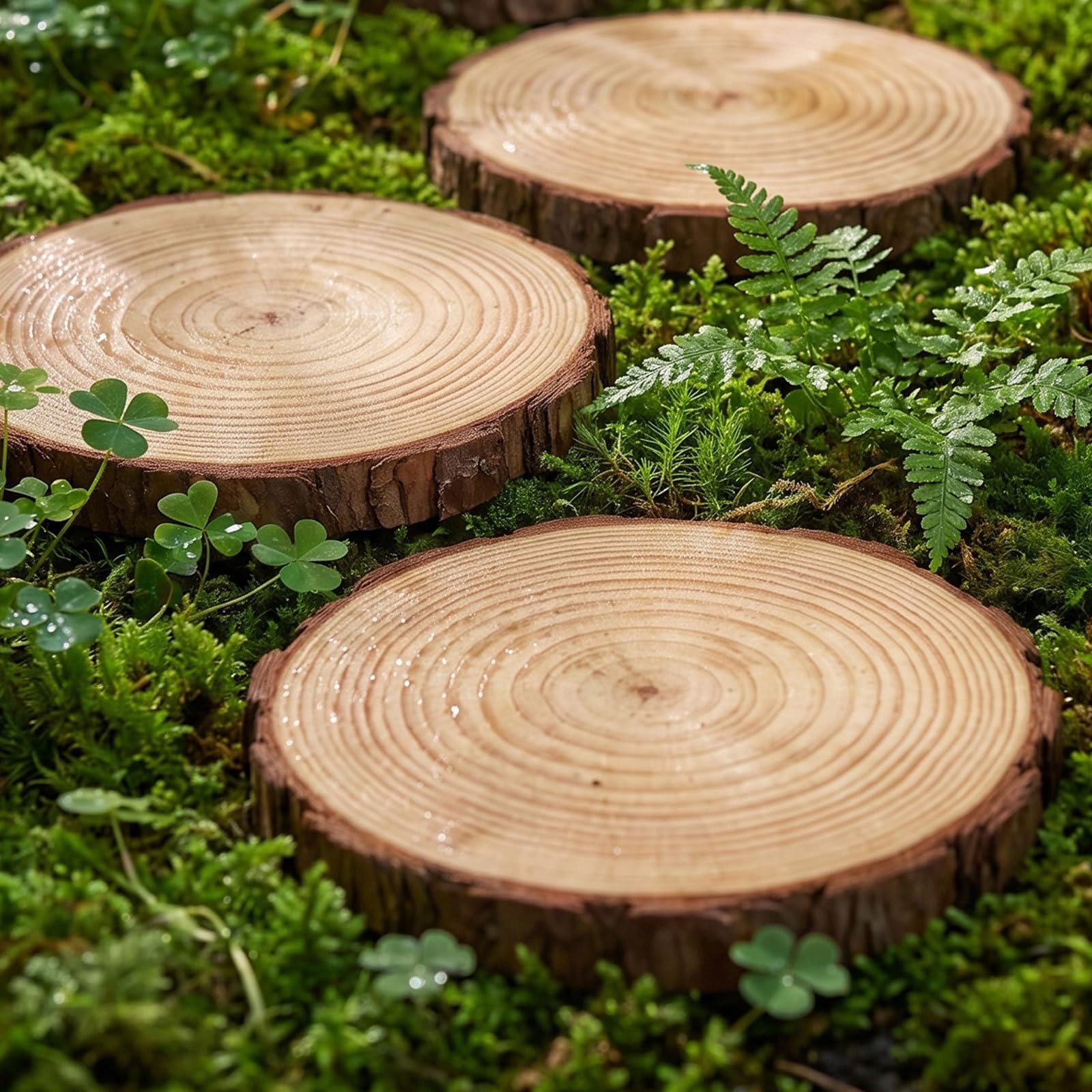 4 Pièces Pavé de Jardin Rond en Bois, Antidérapant, Rustique