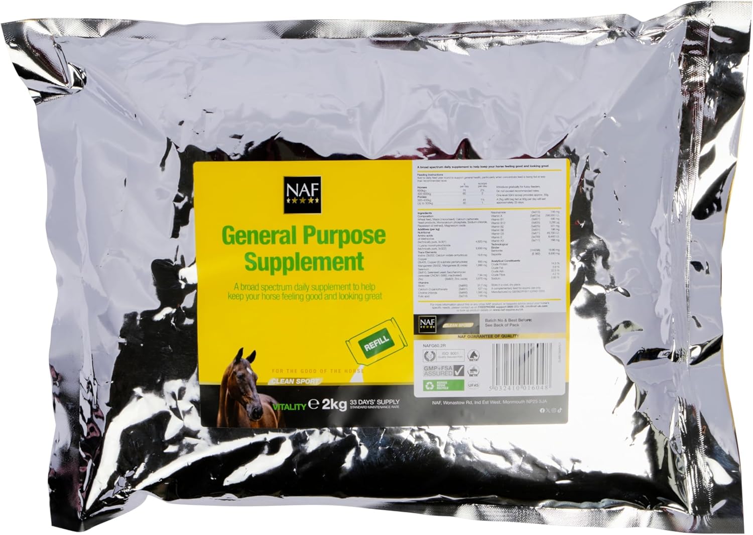 NAF – General Purpose Supplement x 2 Kg Refill – – Daily Vitamin & Mineral Support for Horses – Supports Condition, Coat Health, Hoof Strength & Overall Wellbeing