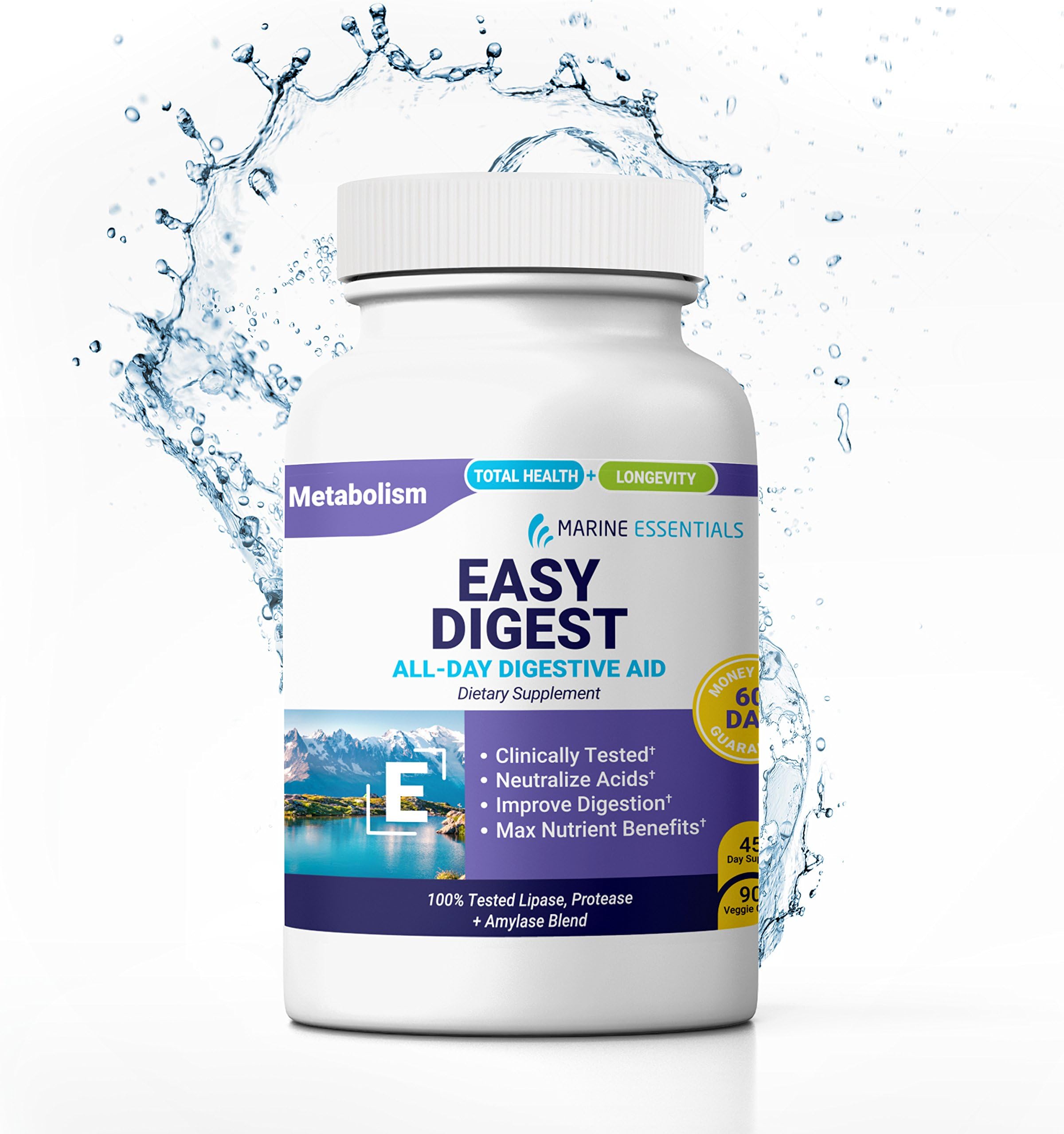 Marine Essentials Digestive Enzyme Supplements – “Easy Digest” Dietary Supplements w/Lipase and Protease + Amylase Digestive Enzymes (90 Capsules)