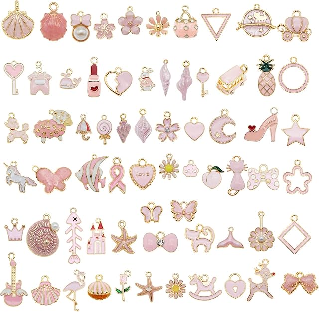 20 Pack Pink Enamel Paint Metal Charms Bulk Handmade Earrings Bracelets Necklaces Pendants Findings DIY Arts Projects Jewellery Making Crafts 2-3cm