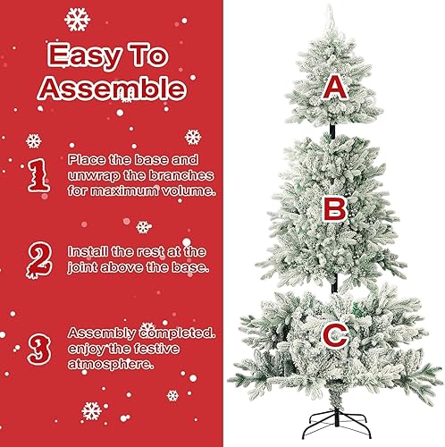 Miniatura 4 de Oakmont - Árbol de nieve artificial de Navidad de 7 pies, árbol completo de Navidad con bisagras para decoración navideña, con soporte de metal, PVC