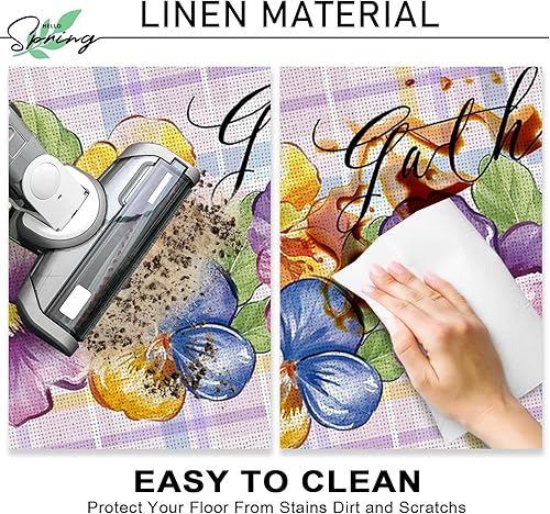 Miniatura 5 de Tailus Juego de 2 alfombras de cocina con flores florales de primavera y verano, Just Bloom y reúne hojas de pensamiento moradas a cuadros, tapetes