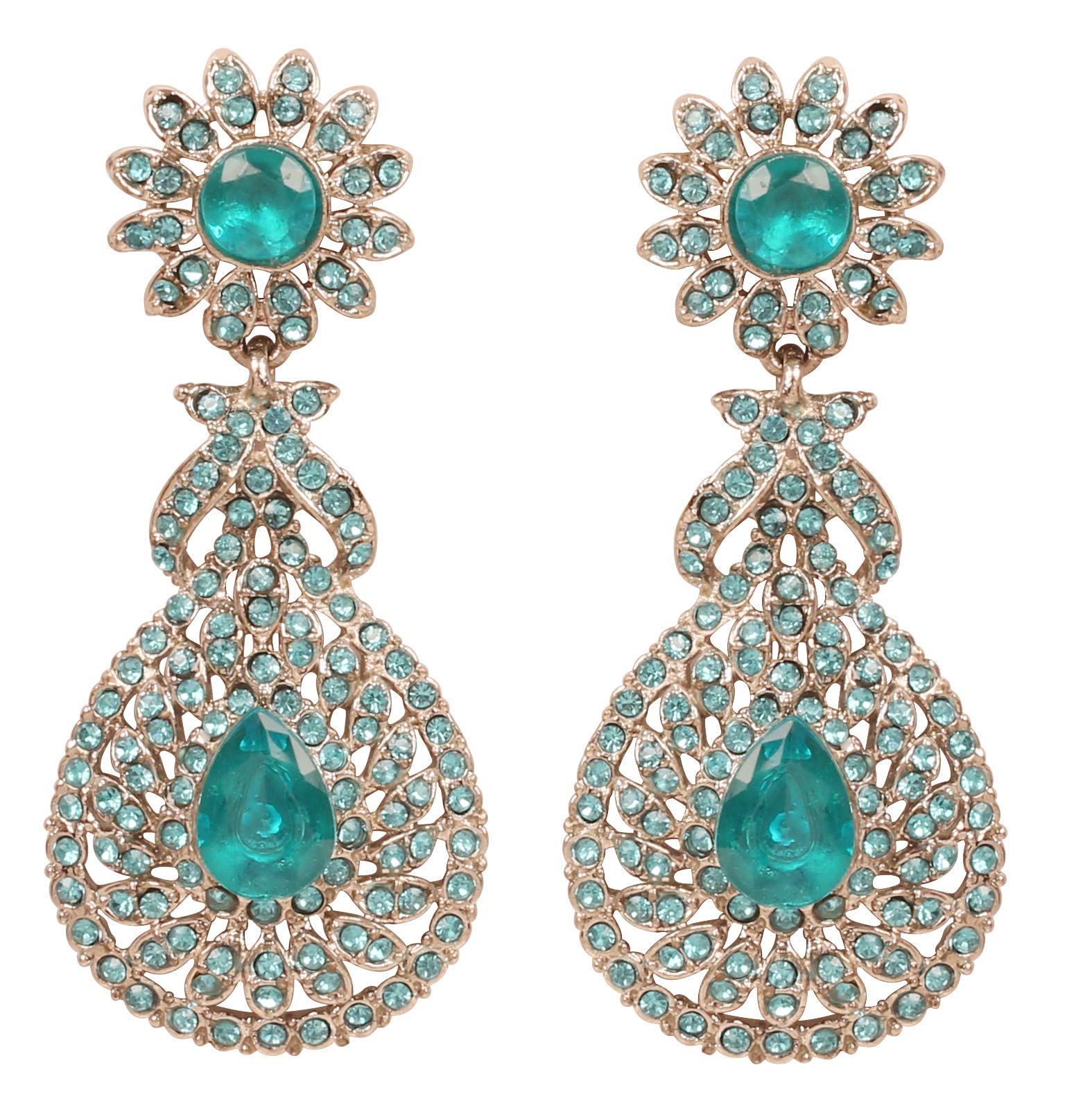 NEW! Touchstone Indian Bollywood Bling Perfect Handcrafted Fascinating Floral White Faux Blue Quartz Teal Green Designer Jewelry Chandelier Earrings In Gold Tone For Women. (B091N64FJK) Amazon Price History, Amazon Price Tracker