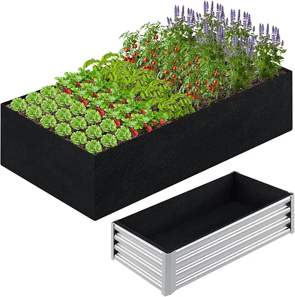 Niuyhe 2mm Thick Fabric Garden Grow Bed Bags, 6x3x1 Feet Liners Designed for Outdoor Metal Raised Garden Beds, 128 Gallon Capacity Large Garden Bed Liner Vegetable Growing Boxes
