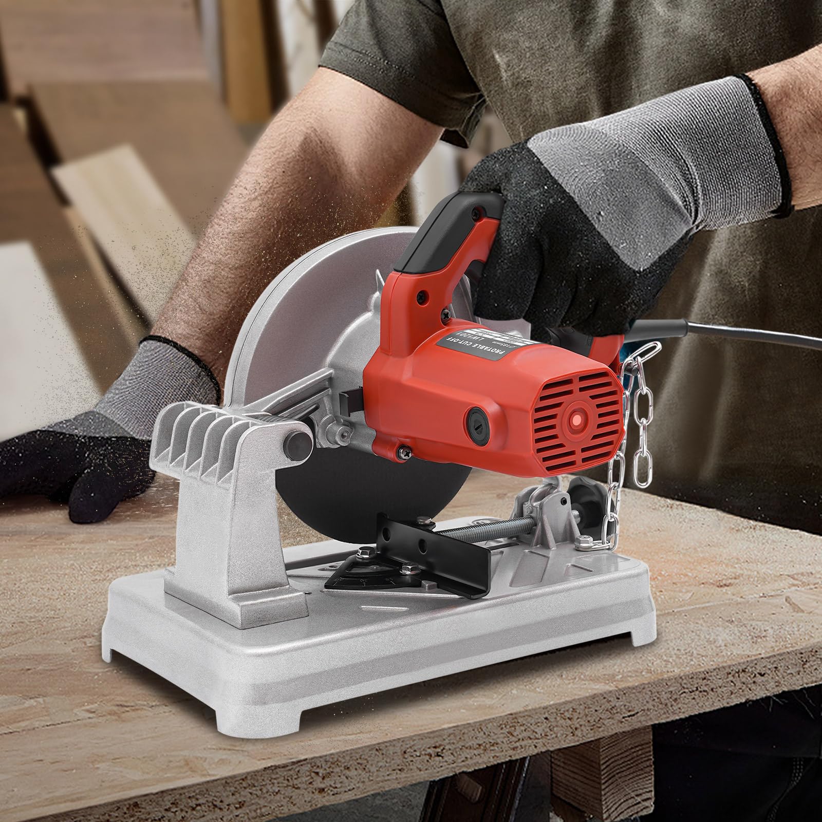 Troncatrice da 1200 W, con lama per sega da 185 mm, per legno, alluminio, acciaio, plastica, smussatura da 0° a 45° (rosso)