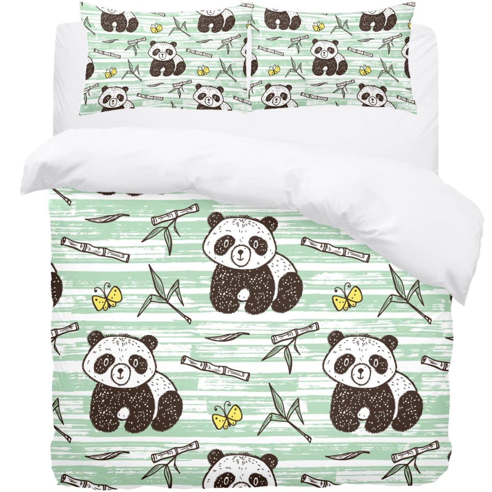Parure de lit en bambou avec housse de couette motif panda 240x220