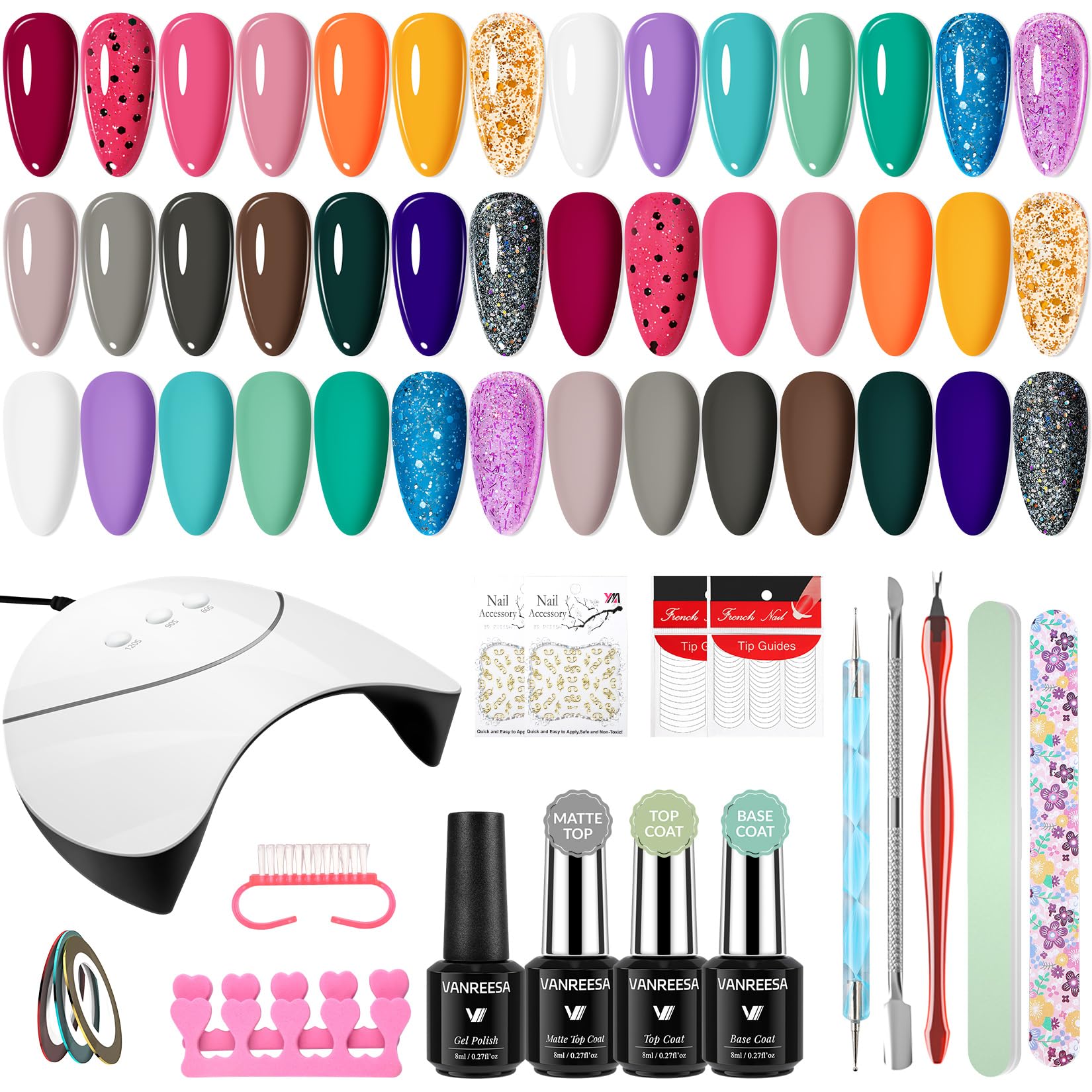 VANREESA Uñas Semipermanentes Kit Completo, Kit Manicura Semipermanente 21 Colores Pintauñas Semipermanentes con 36W U V/LED Lámpara, Kit Esmalte Semipermanente Regalos para Señoras