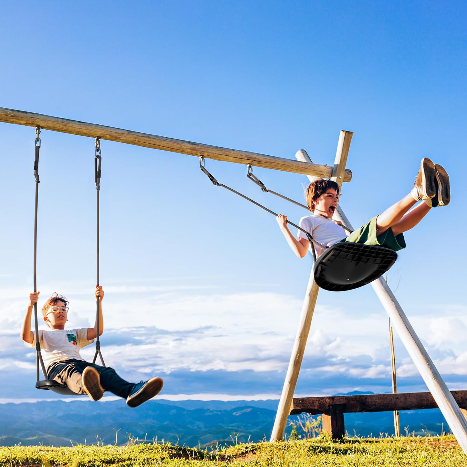 Black Rope Swing Seat for Adults and Toddler,Heavy Duty Tree Swing with Ergonomic Design,Height Adjustable for Indoor Outdoor Backyard Patio Garden Easy Installation