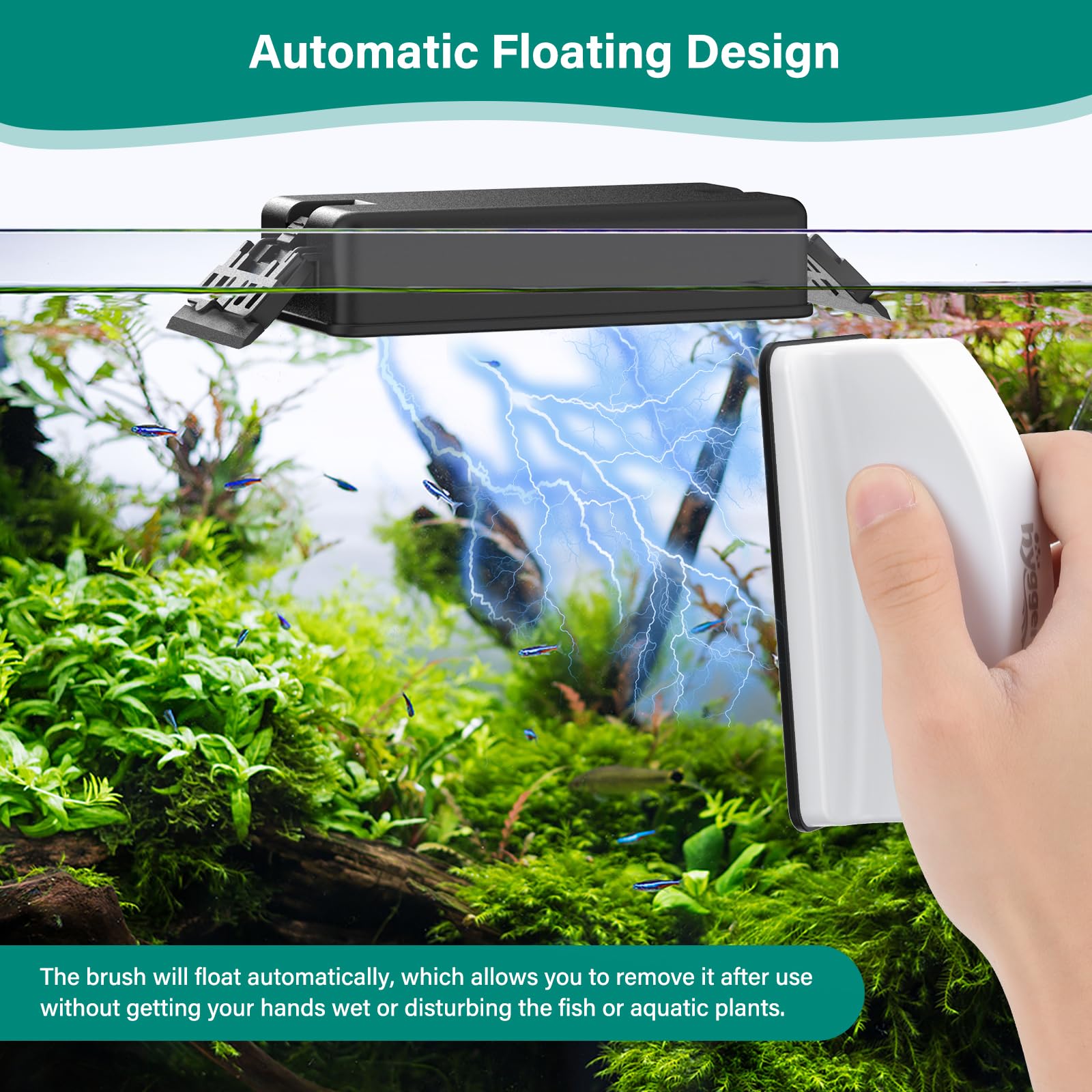 Hygger Magnetische reiniger voor aquarium, reinigingsborstel voor aquarium, magnetische glasreiniger met afneembare schraper voor vers water en zout water aquariums (L