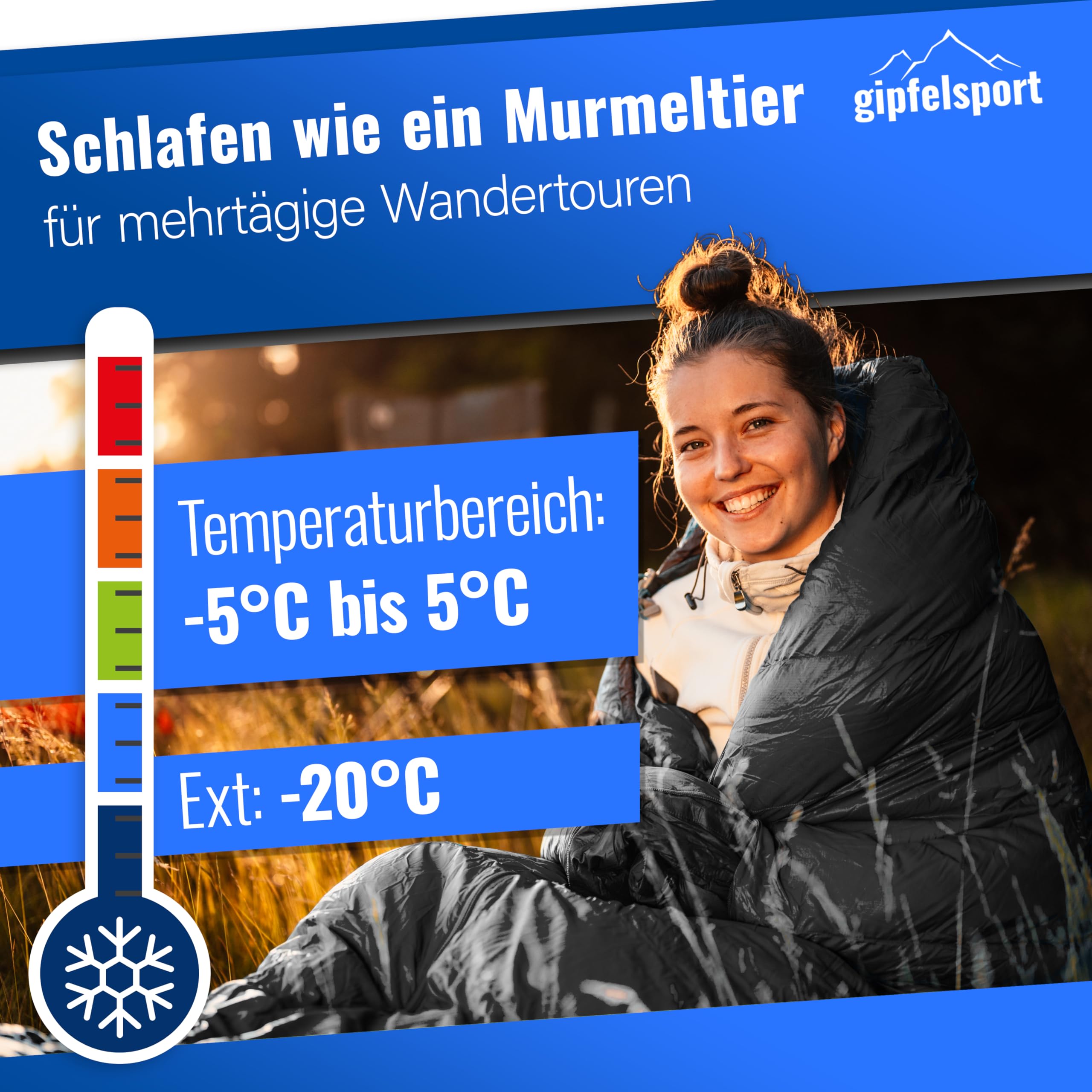 gipfelsport Saco de Dormir Momia - Saco de Dormir de Exterior para Adultos y Niños | para Invierno, Otoño y Primavera
