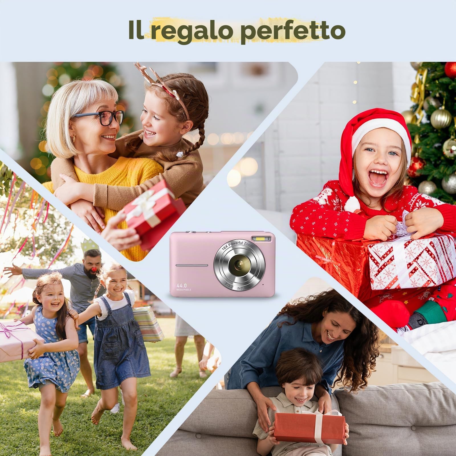 Fotocamera digitale 44MP 1080P 16X zoom digitale fotocamera digitale con batteria portatile semplice fotocamera digitale per bambini/studenti/adolescenti/principianti/anziani rosa