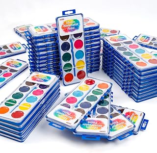 Shuttle Art 12 Colors Watercolor Paint Set Bulk, 60 Pack, Watercolor Paint Set with Paint Brushes for Kids and Adults, Washable Paint for Classroom, Parties, Kindergarten and Art Activities