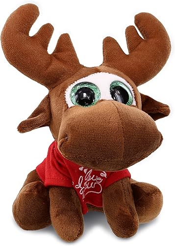 DolliBu I Love You - Peluche de San Valentín con alce brillante de ojo grande, lindo animal de peluche con camisa roja y nombre, regalo