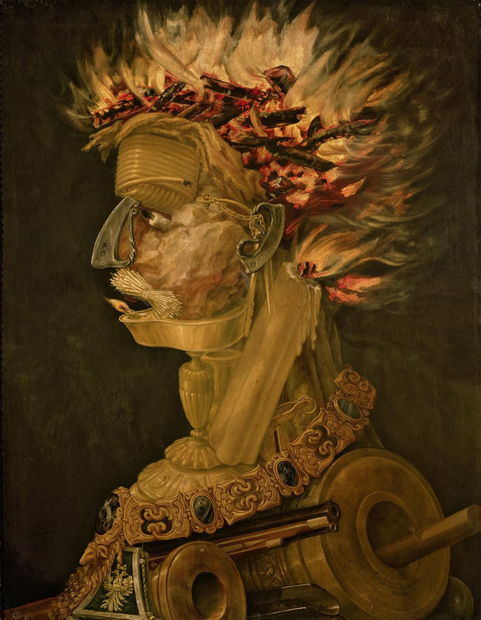 Pintura sobre lienzo Fuoco di Giuseppe Arcimboldo de 60x90cm 5