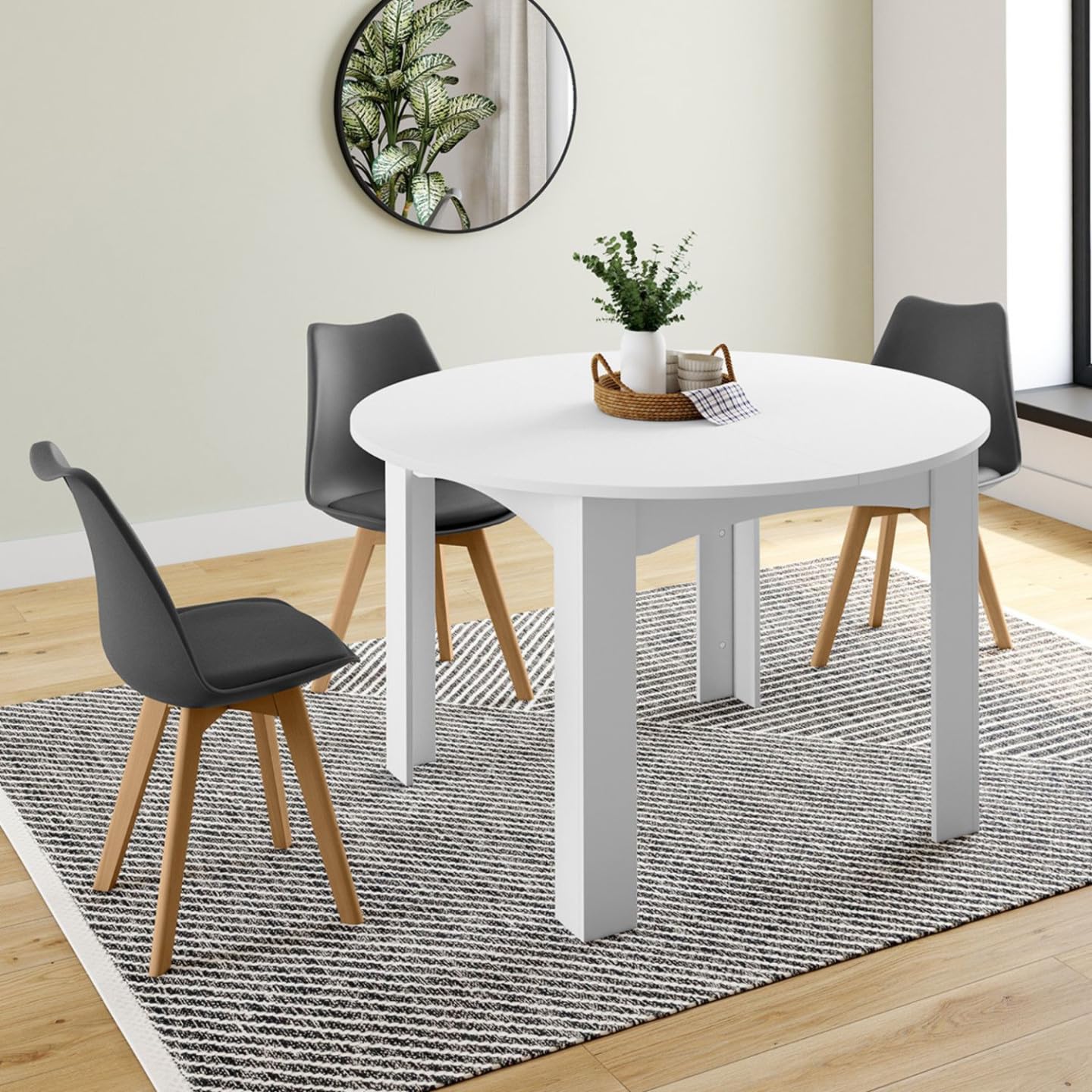 IDMarket - DONA mesa de comedor redonda extensible 4-8 personas blanco 110-150 cm