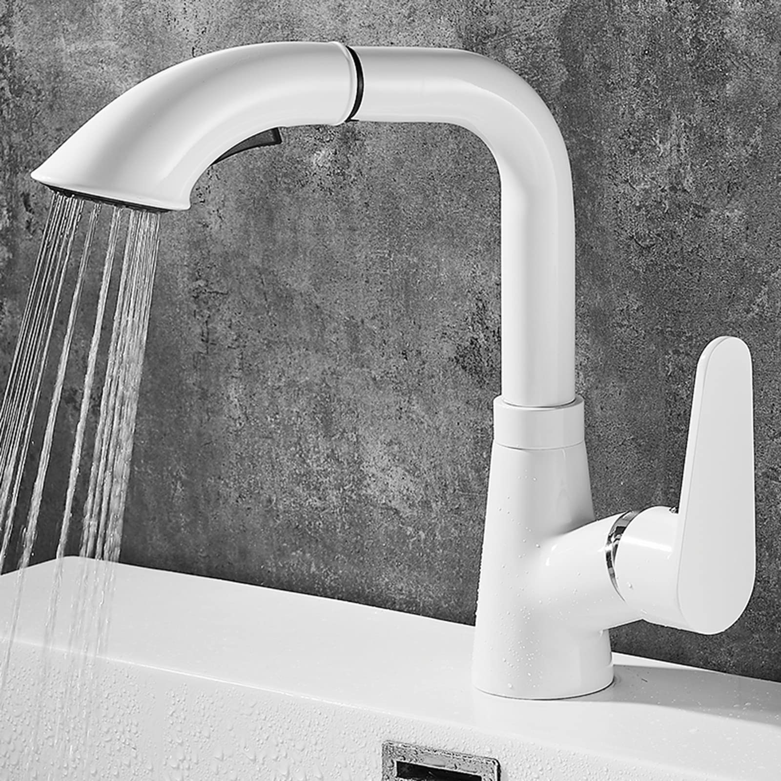 Robinet de lavabo eau chaude et froide blanc résistant au calcaire avec douchette