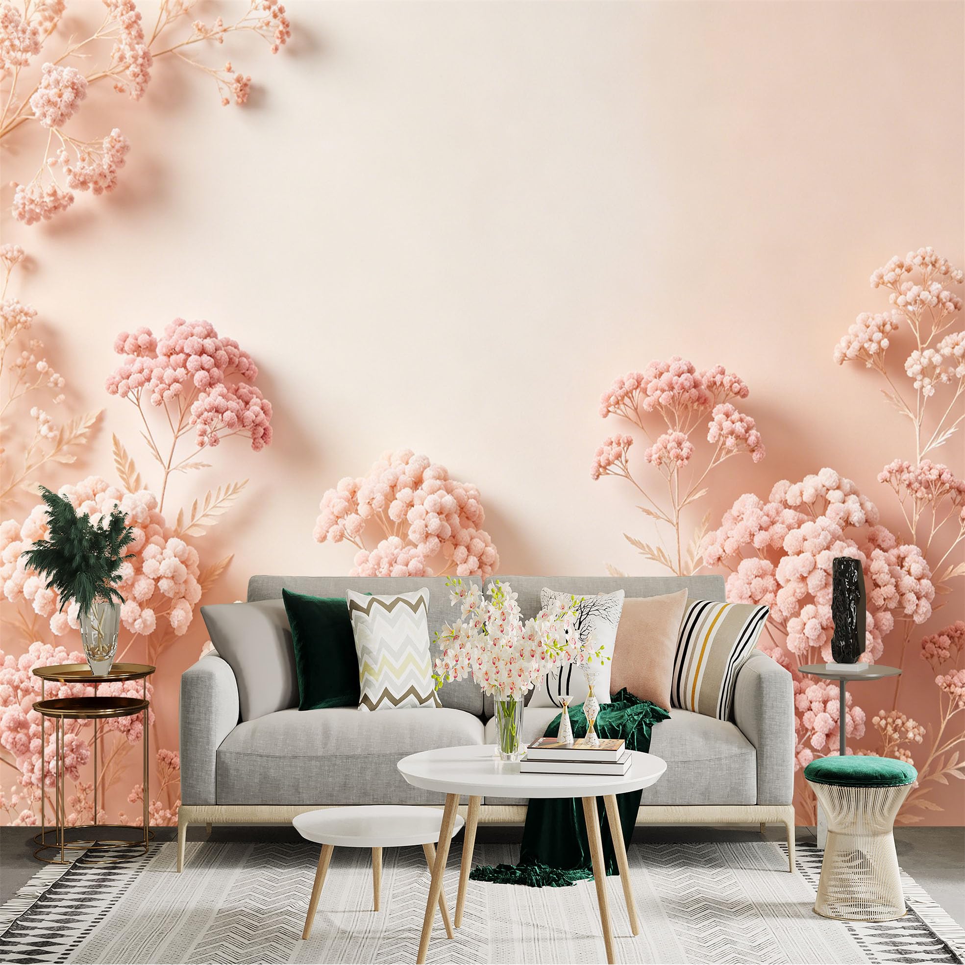 Lnzczhyre Dbh260521013 Custom Size Wall Sticker Mural， Soft Pastel Pink Flowers， Delicate Blooming Botanicals， Minimalist Floral Aesthetic， For Wall Decoration， Peelandstick Wall Decals.