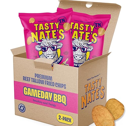 Tasty Nate's Beef Tallow - Papas fritas con sabor a barbacoa para el día del juego, fritas en 100% sarga de ternera, papas fritas sin aceite de