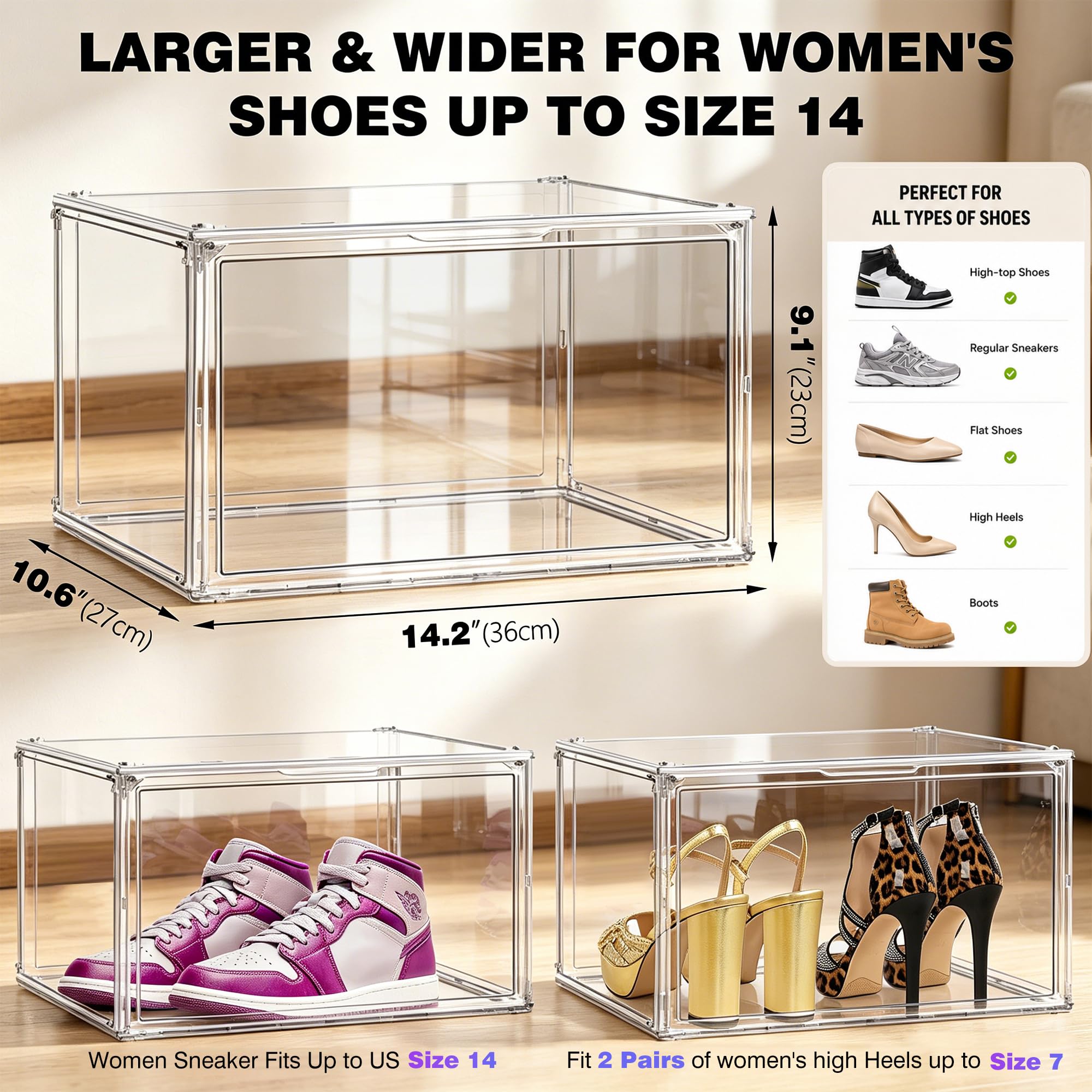 Cajas acrílicas para zapatos, almacenamiento de tenis para zapatillas, plástico transparente, apilables, coleccionables, vitrina