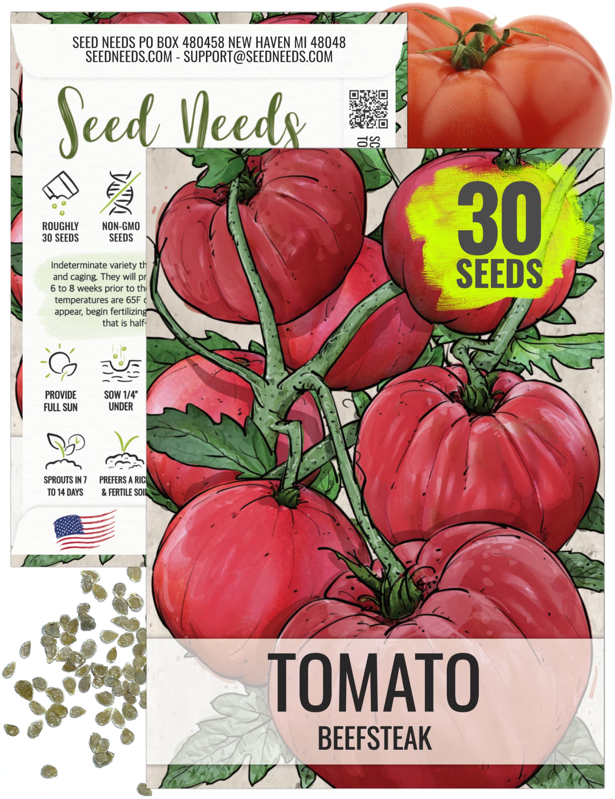 Seed Needs Tomato Seeds for Planting Indeterminate True Beefsteak Tomatoes - Non-GMO Heirloom & Untreated Vegetable Seed to Plant a Home Grown Outdoor Veggie Garden (1 Pack)