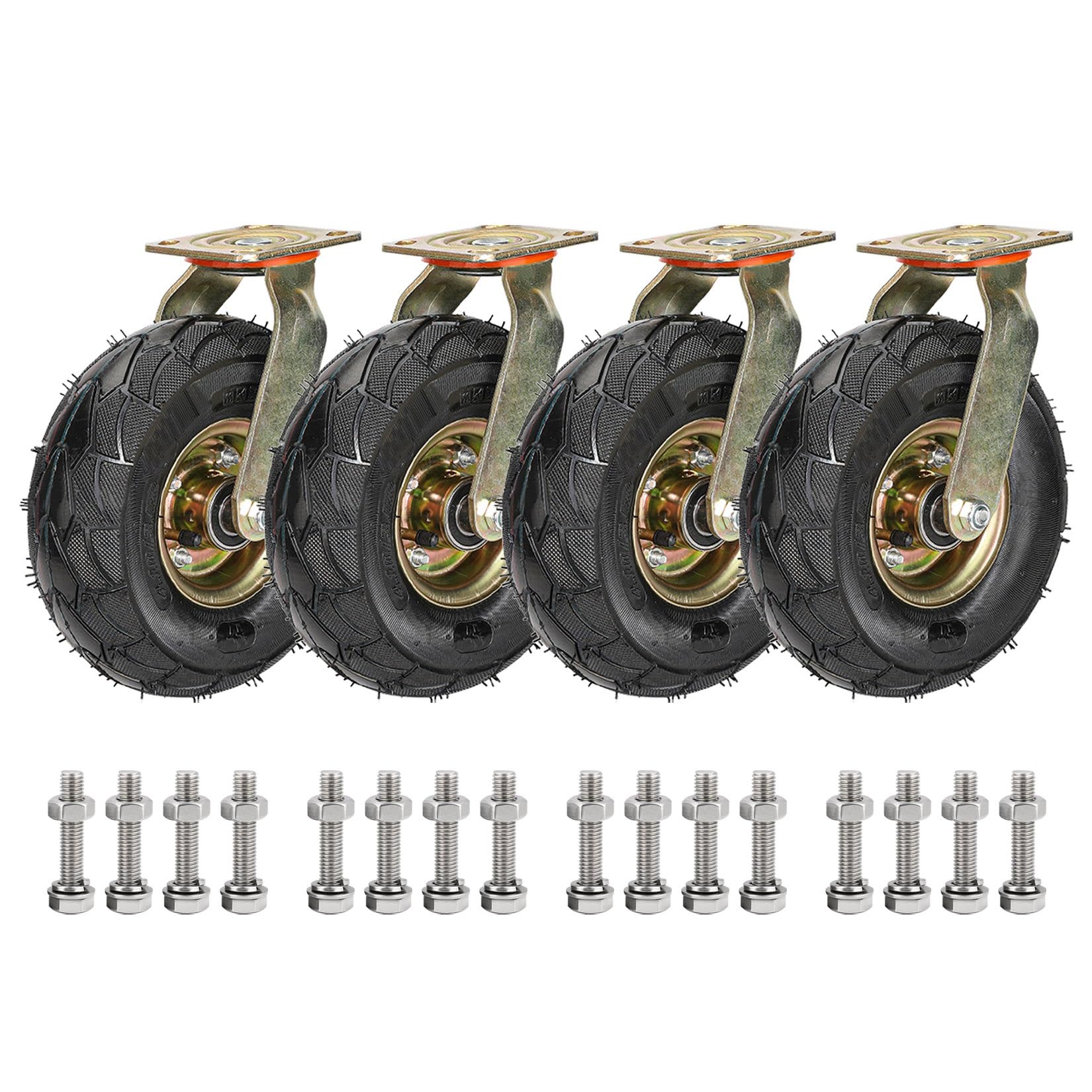 GYRAZXS Heavy Duty Rubber Wheel Casters Set of 4-8in/10in Silent Shock Absorption Swivel & Fixed with Brake 440 lbs Load Capacity for Furniture & Industrial Use