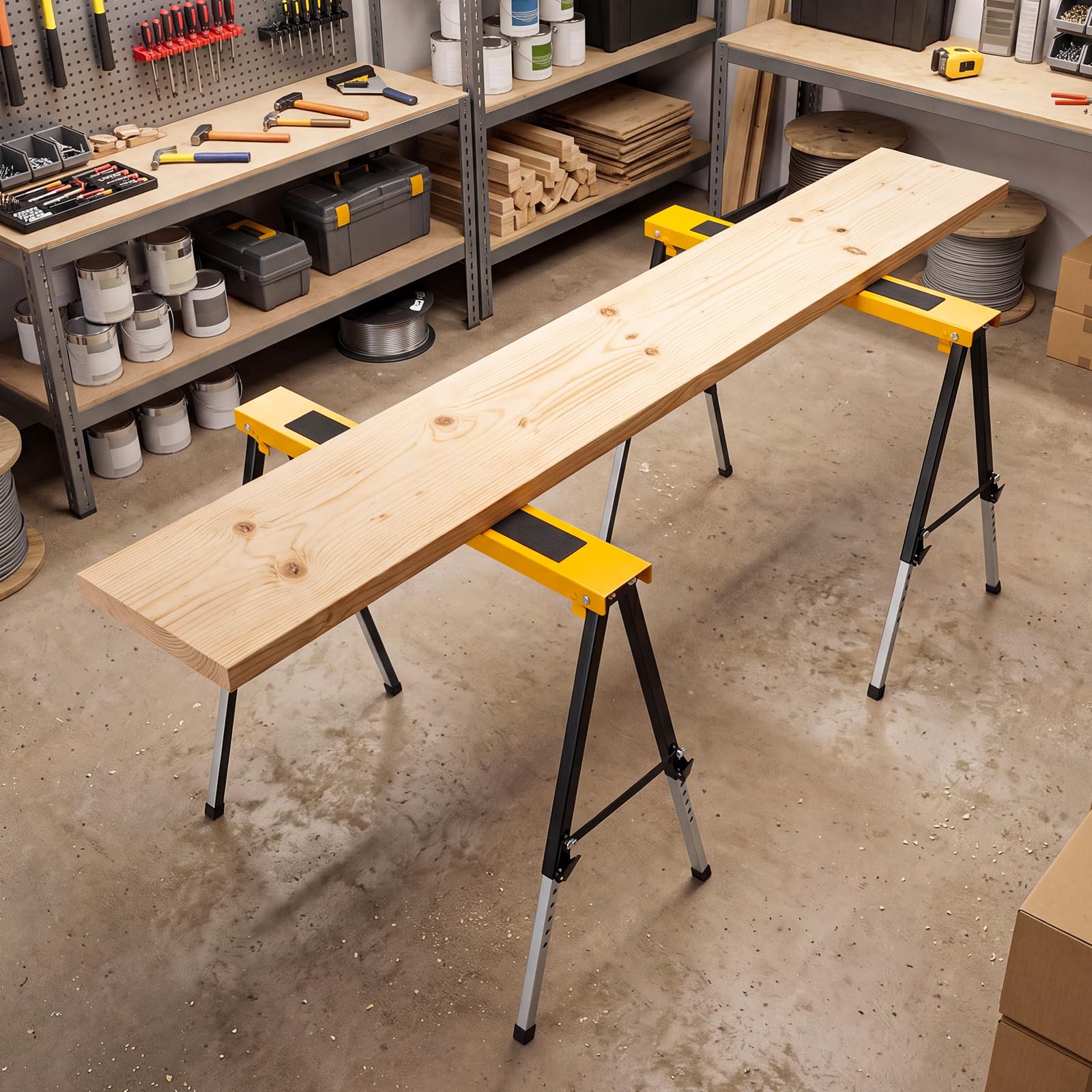 COSTWAY Set 2 Cavalletti da Lavoro Pieghevoli in Metallo, Portata 300 kg