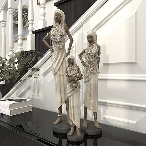 Miniatura 7 de Deco 79 Polystone - Escultura decorativa hecha a mano para mujer, estatuas africanas de decoración del hogar con detalles intrincados de joyas,