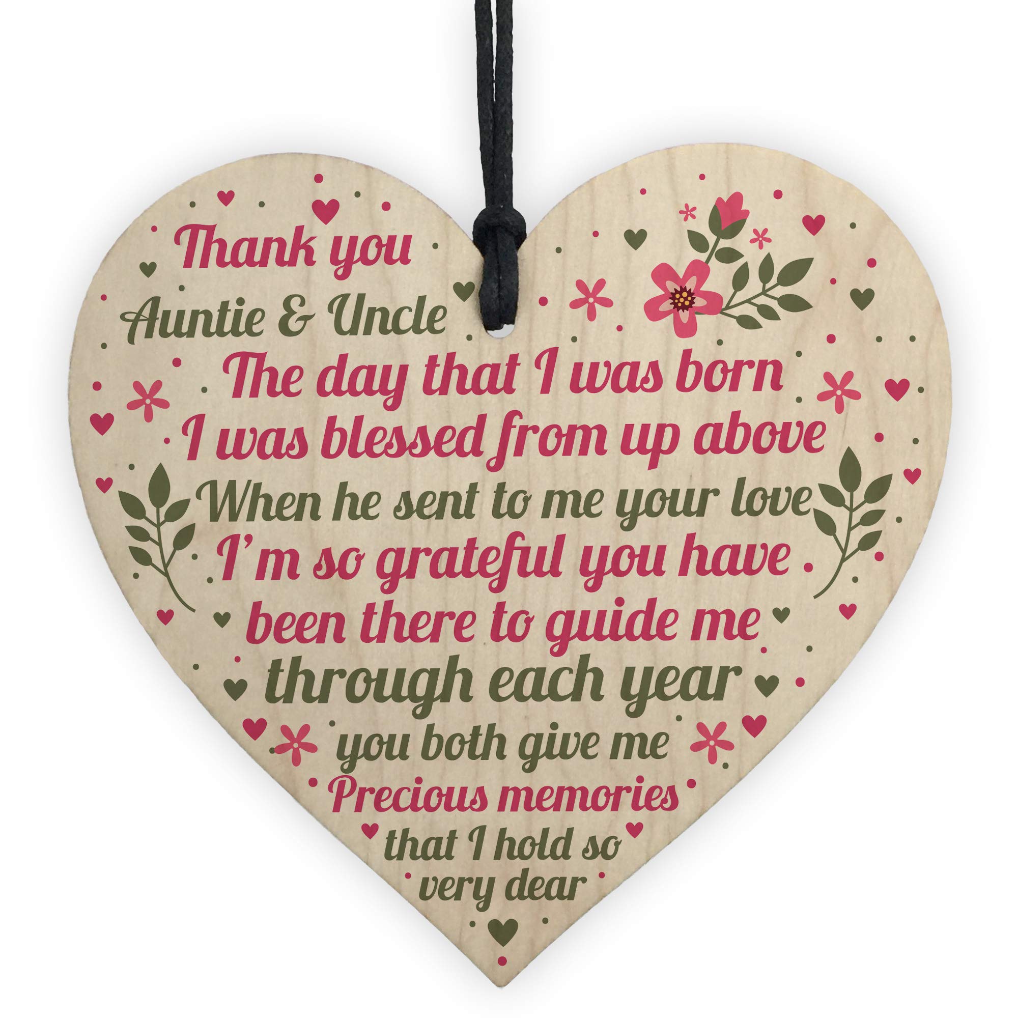 RED OCEAN Auntie And Uncle Gifts For Christmas Wooden Heart Aunt Uncle Gifts THANK YOU Keepsake