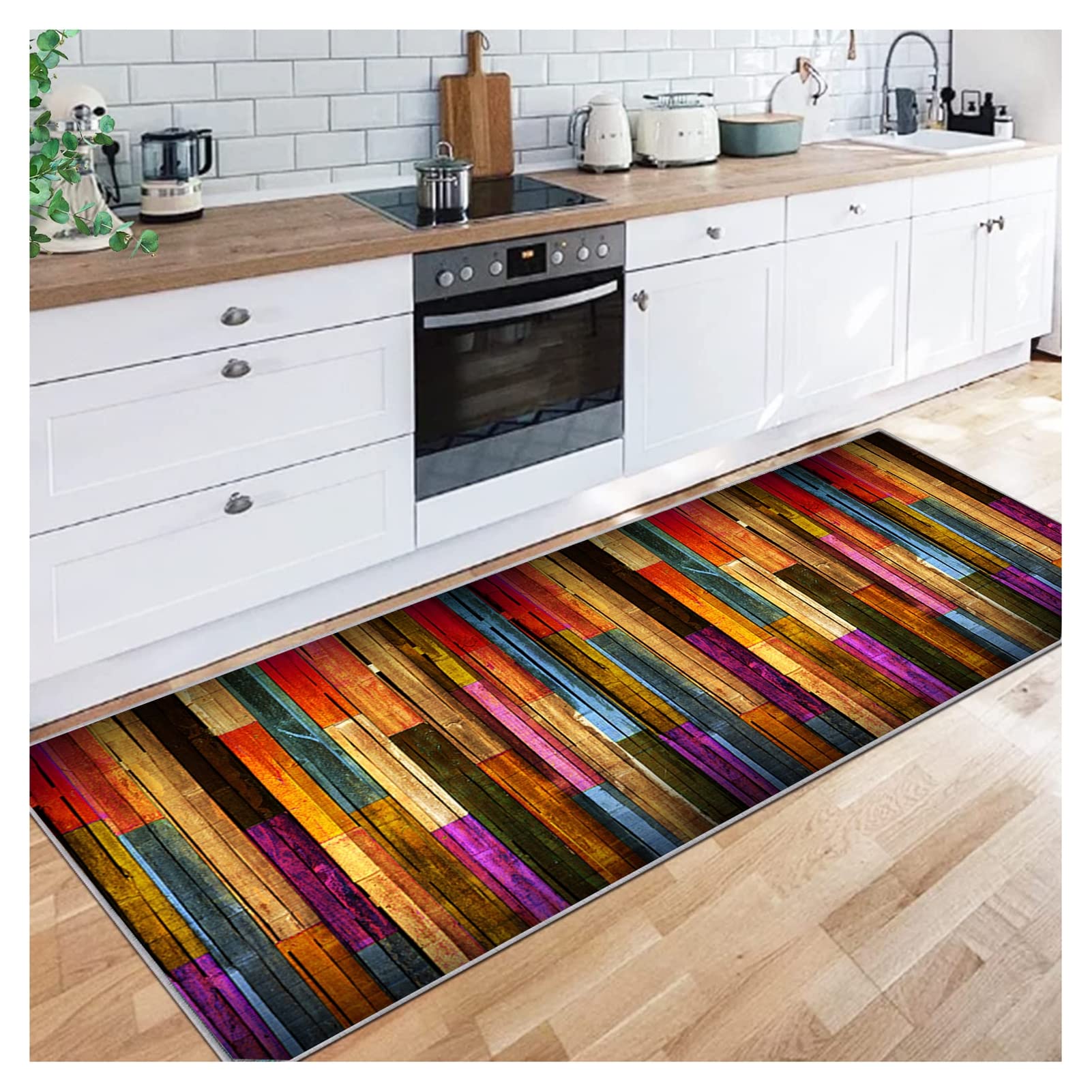 Teppich Läufer 100X200CMKüchenteppich rutschfest Bunt gestreifter Korridor Teppich Meterware Waschbar Lang Teppichläufer Teppich Läufer Flur Schlafzimmer Korridor,Colour