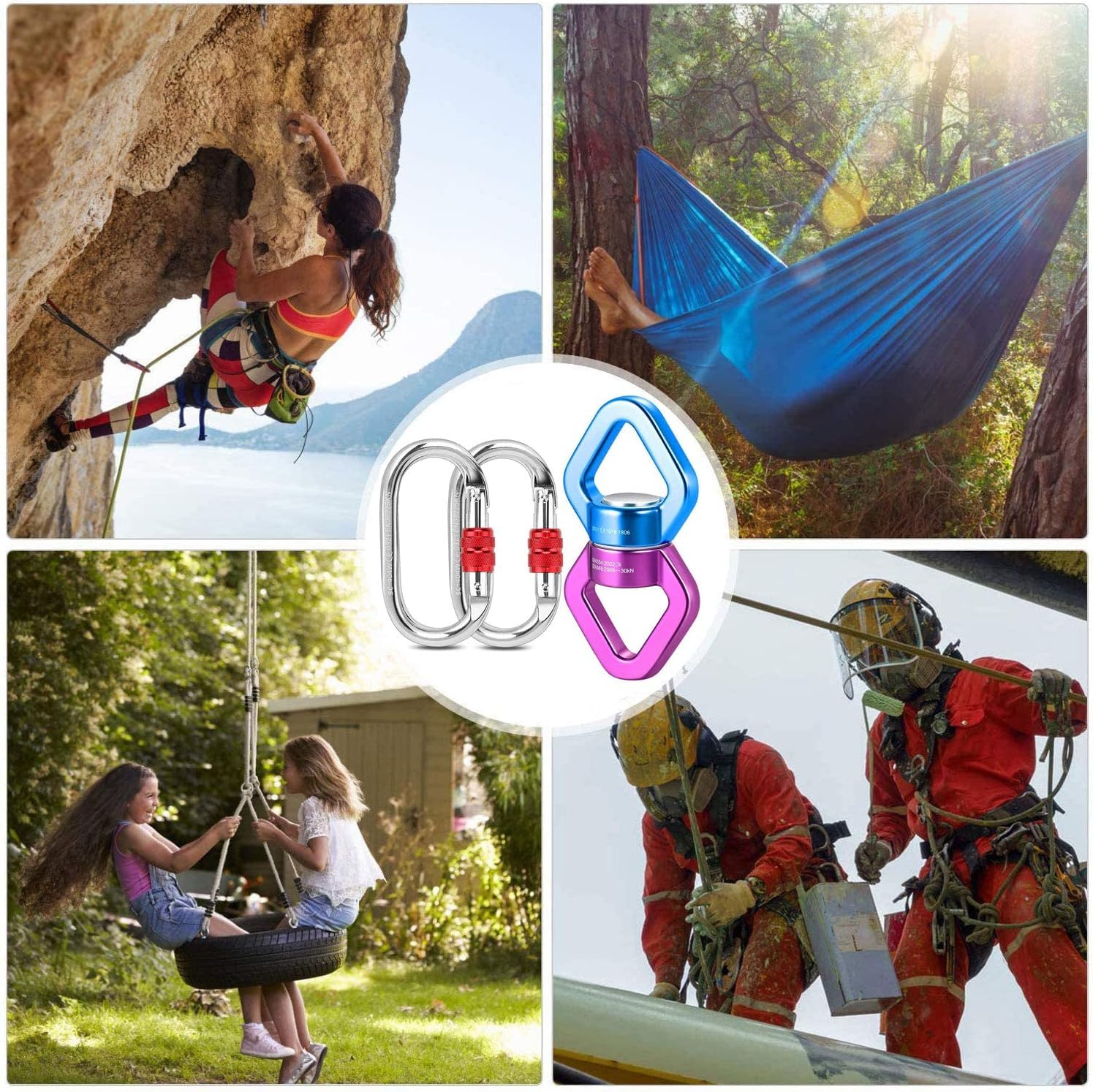 Columpio, dispositivo giratorio de 30 KN con certificado CE, dispositivo giratorio de 360°, accesorio colgante para columpio de árbol de red, silla hamaca, cuerda de escalada, yoga aéreo,