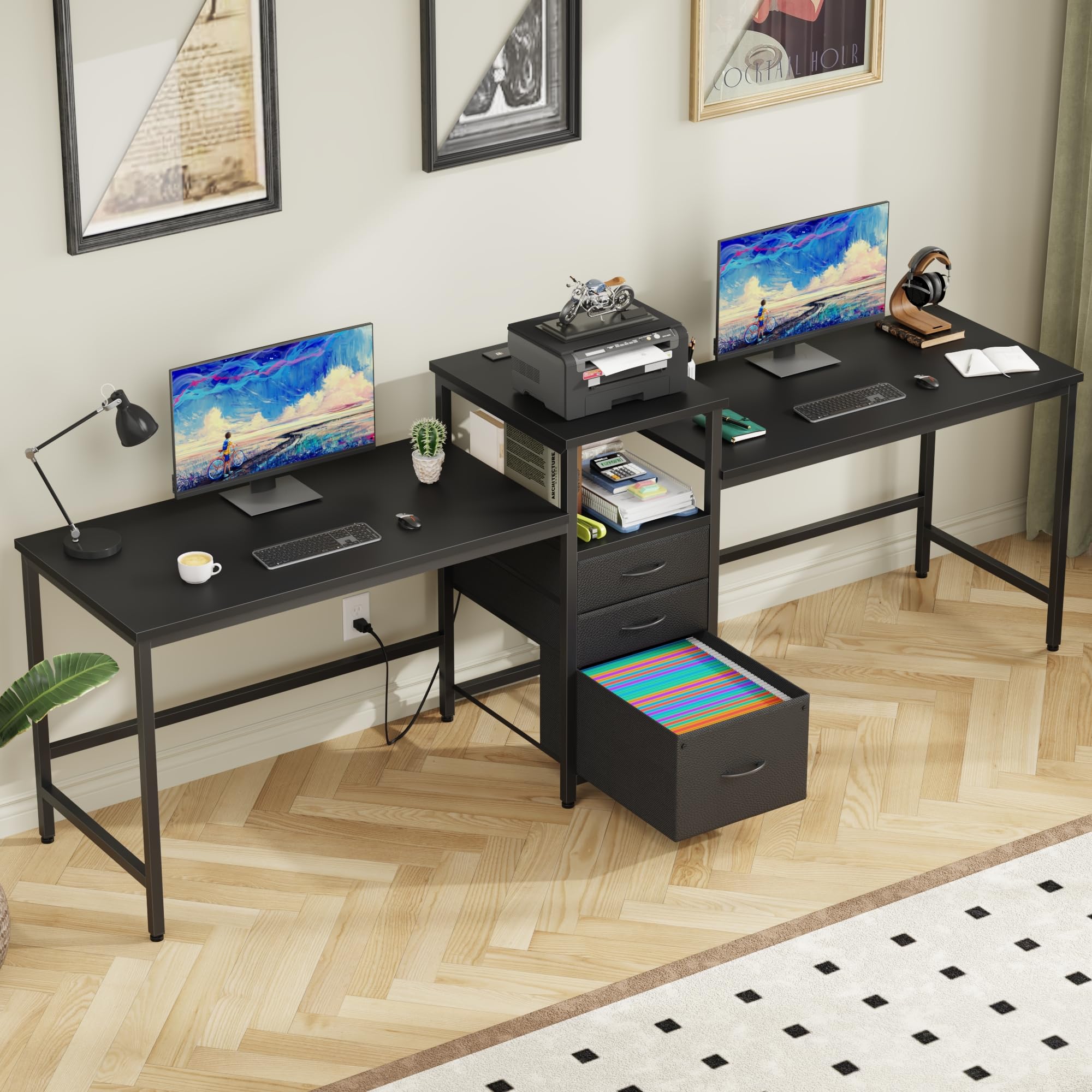 Photo 1 of GYIIYIIYUO 93" Two Person Gaming Desk with Charging Station & 3 Drawers