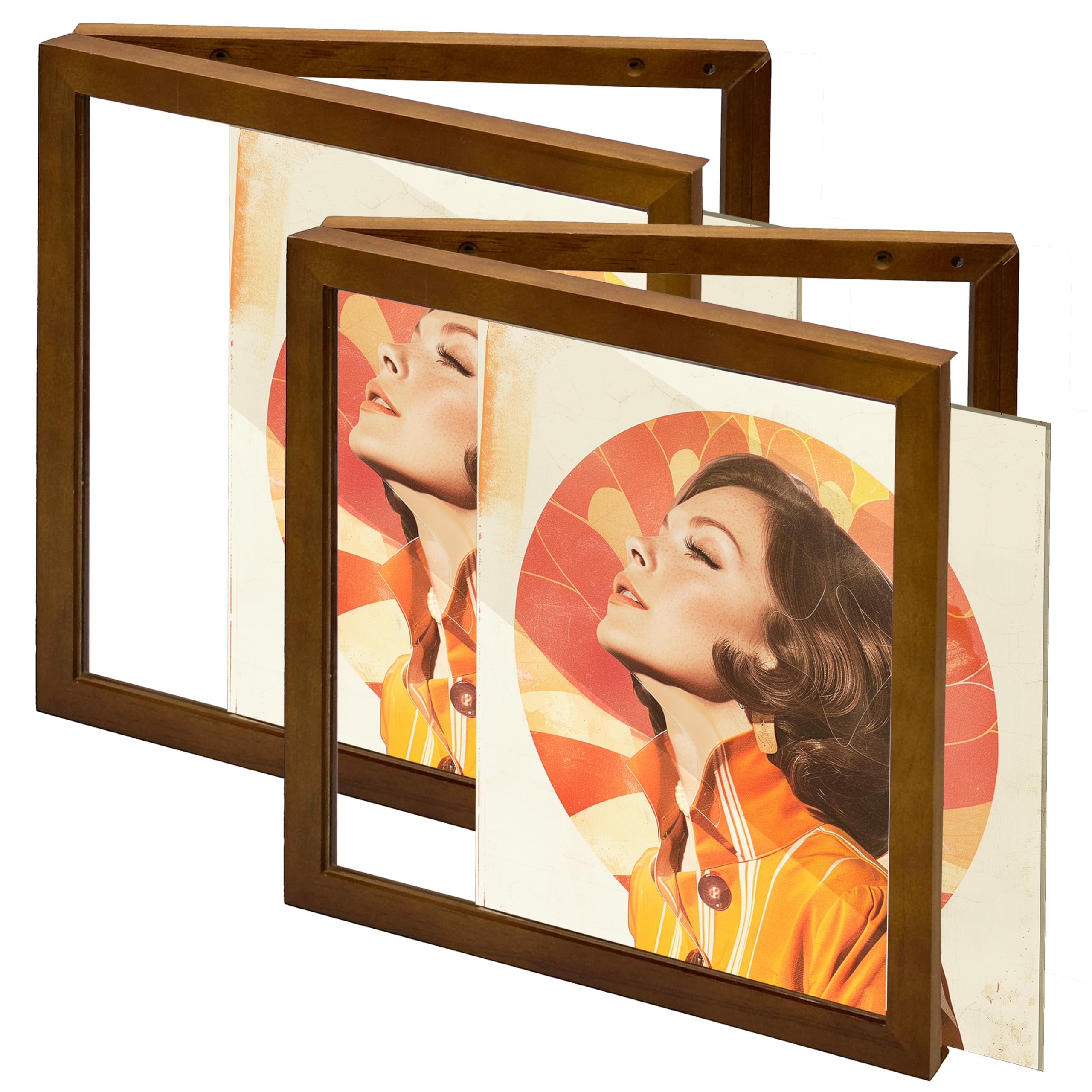 2 cornici per dischi in vinile da 32,6 x 32,6 x 4,1 cm, con copertura in acrilico trasparente, perfetta per copertine di LP e appassionati di musica, colore noce