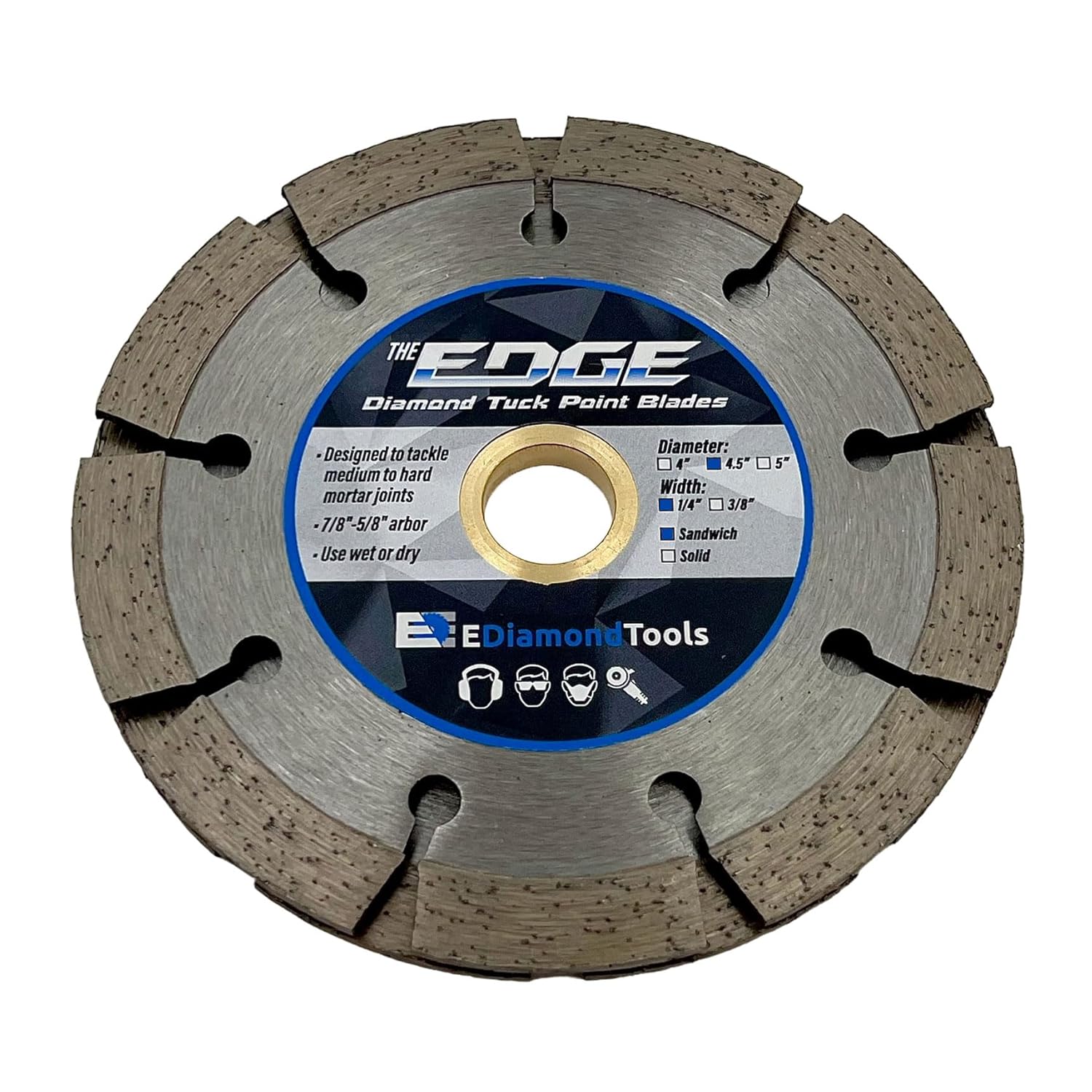4.5" Diamond Tuck Point Blade for Mortar Joint Removal, 1/4" Segment Width, 12mm Segment Height, 7/8"-5/8" Arbor